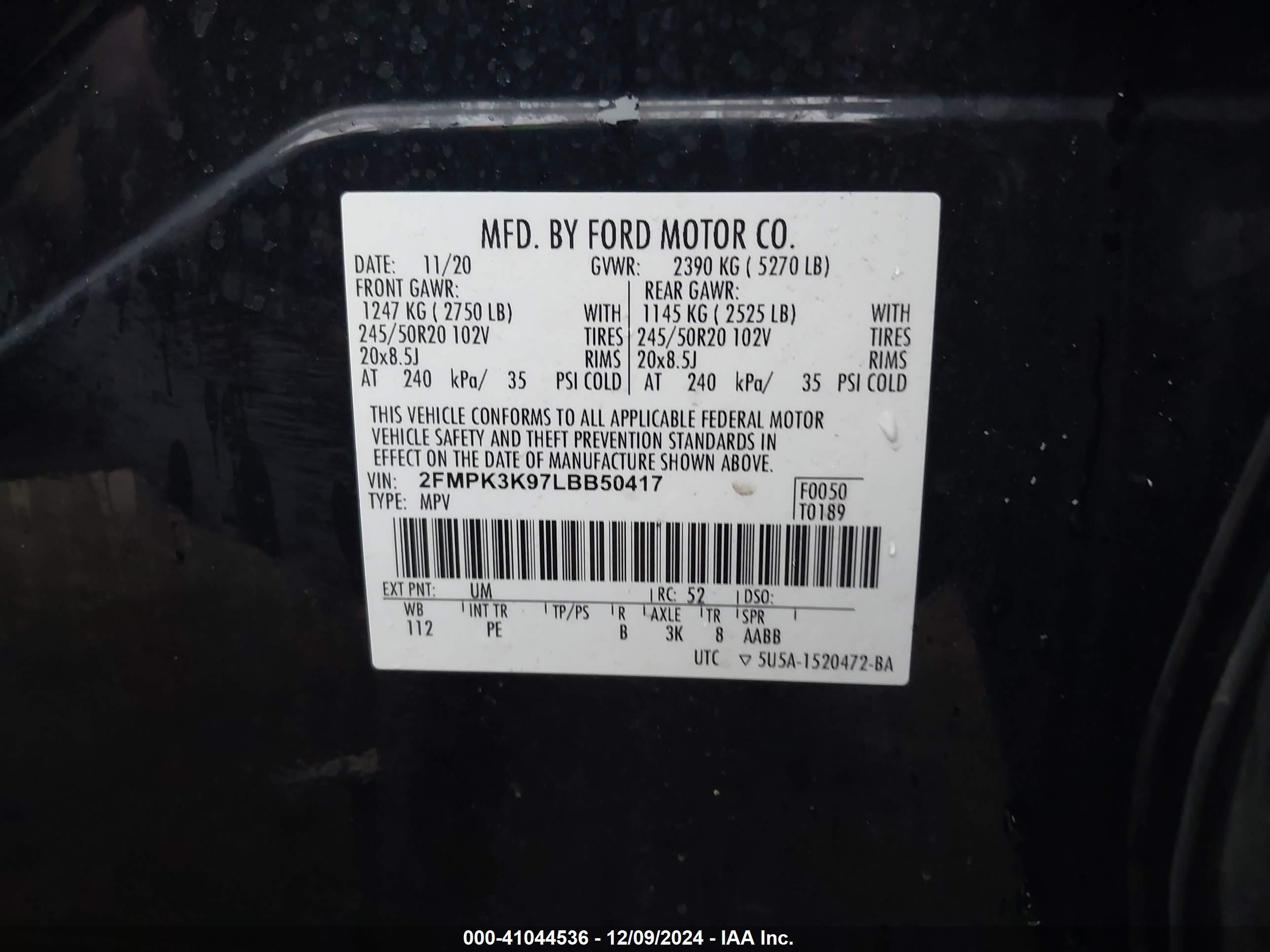 2020 Ford Edge Titanium Black vin: 2FMPK3K97LBB50417