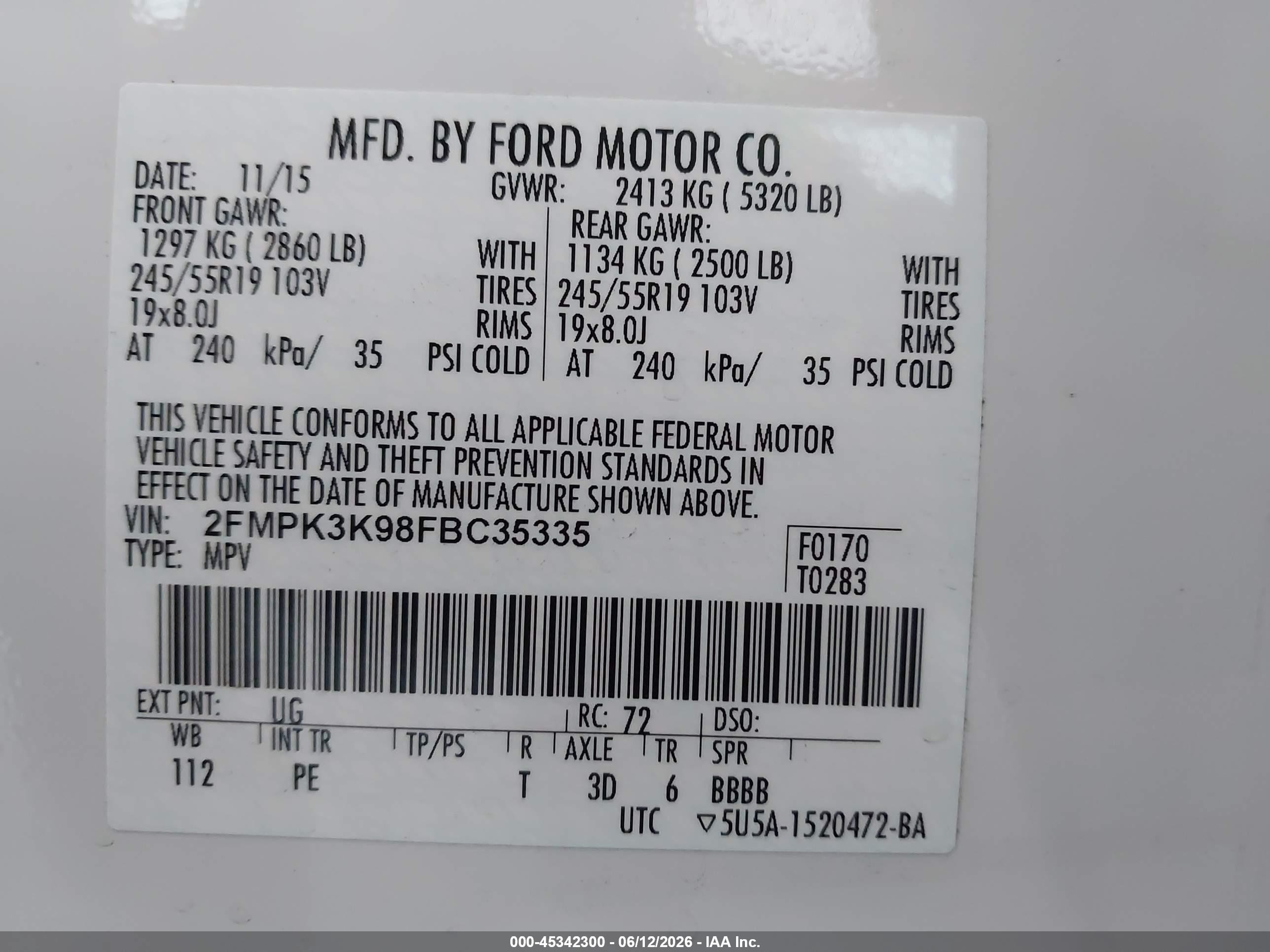 2015 Ford Edge Titanium Белый vin: 2FMPK3K98FBC35335