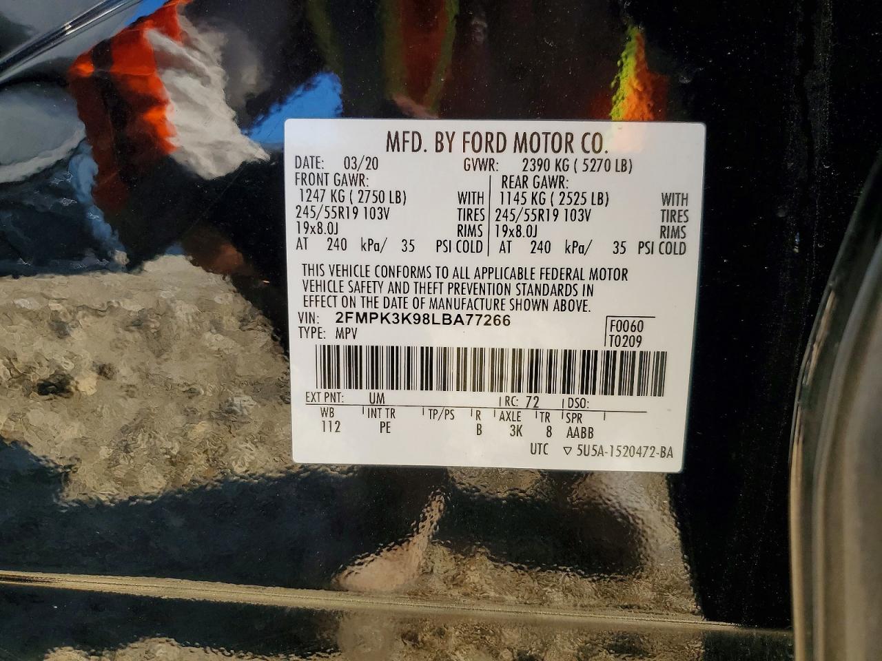 2020 Ford Edge Titanium Black vin: 2FMPK3K98LBA77266