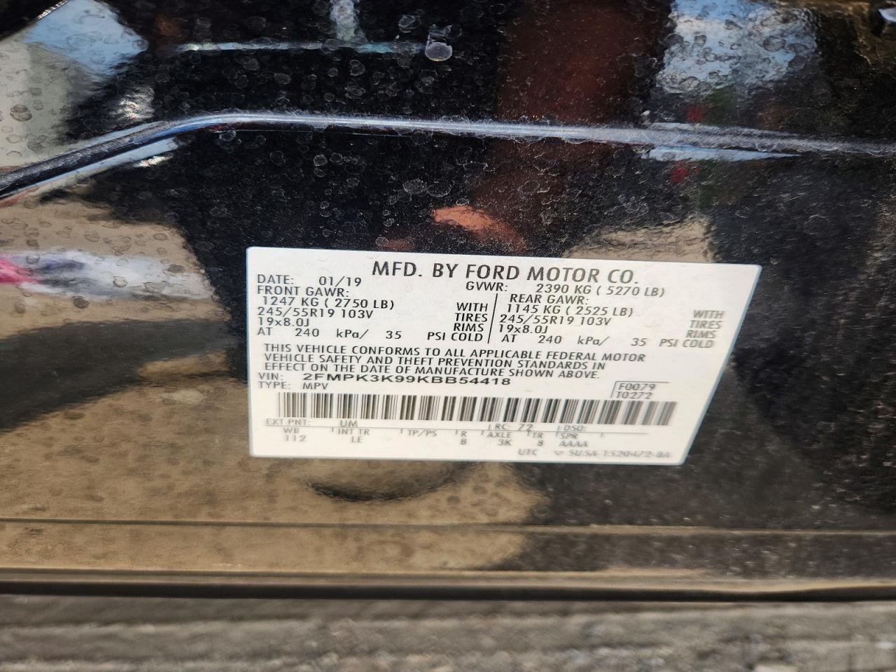 2019 Ford Edge Titanium Black vin: 2FMPK3K99KBB54418