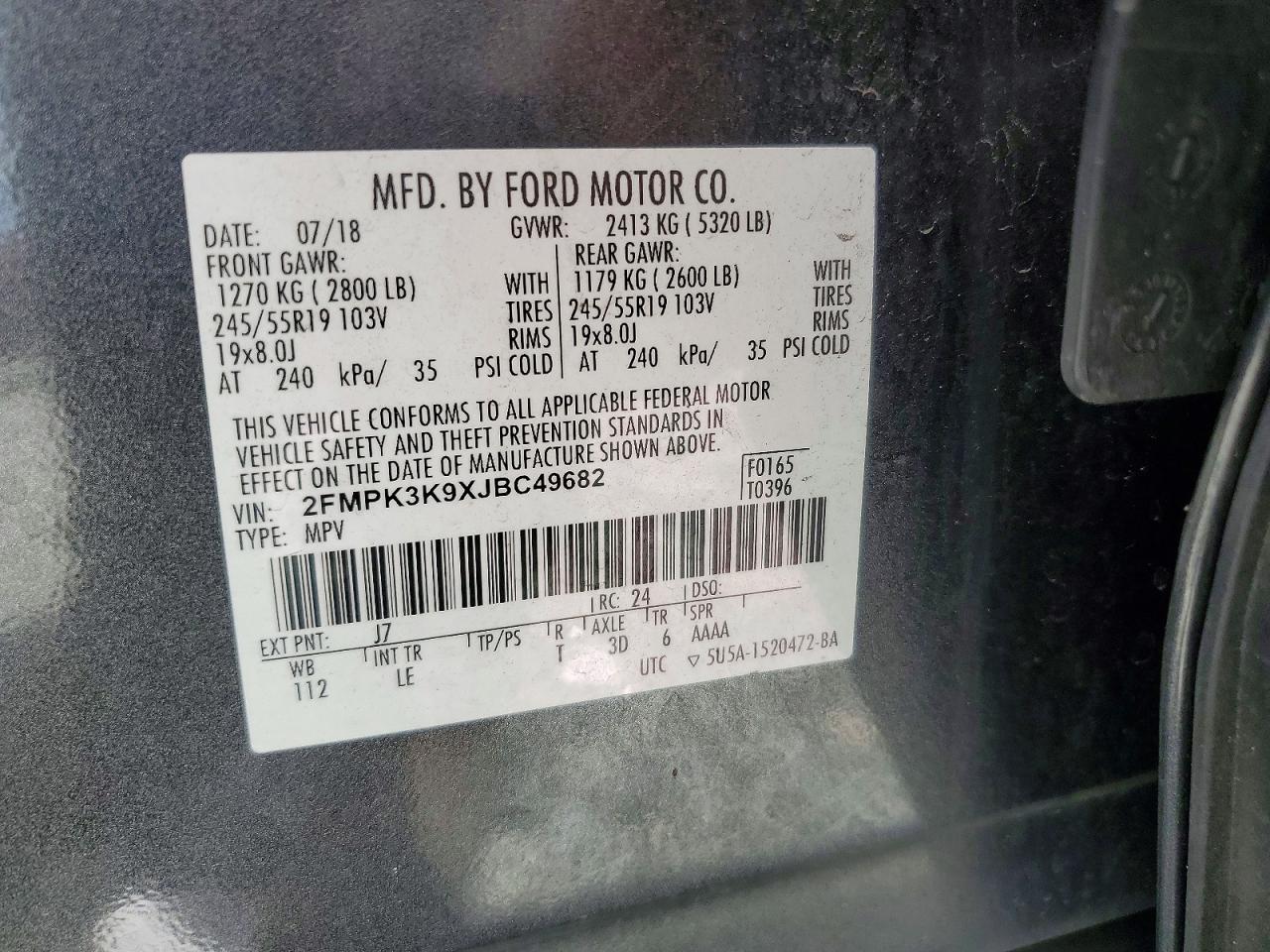 2018 Ford Edge Titanium Серый vin: 2FMPK3K9XJBC49682