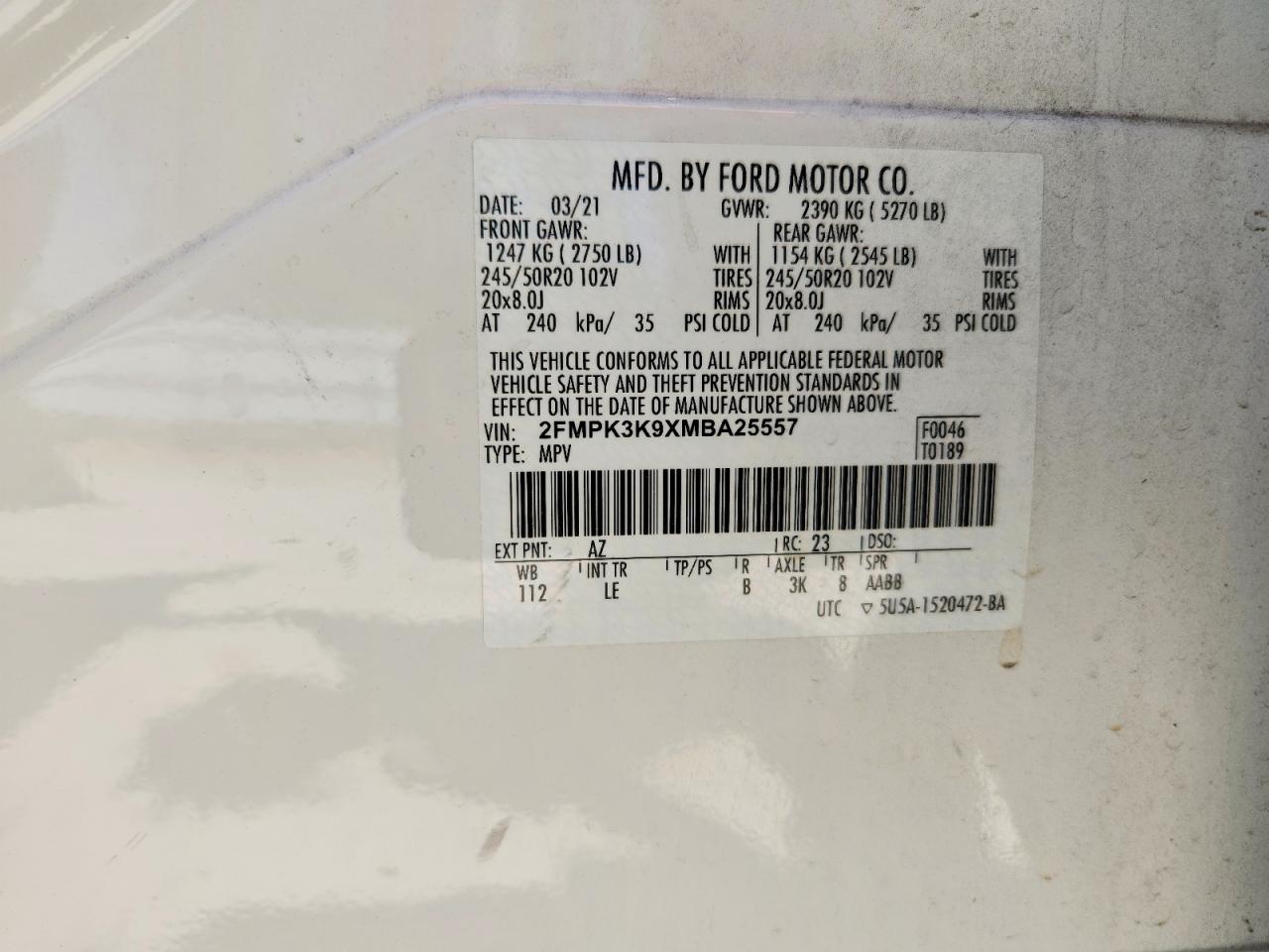 2021 Ford Edge Titanium White vin: 2FMPK3K9XMBA25557