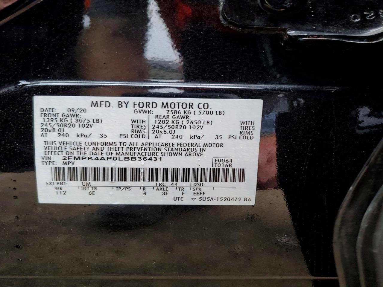 2020 Ford Edge St Black vin: 2FMPK4AP0LBB36431