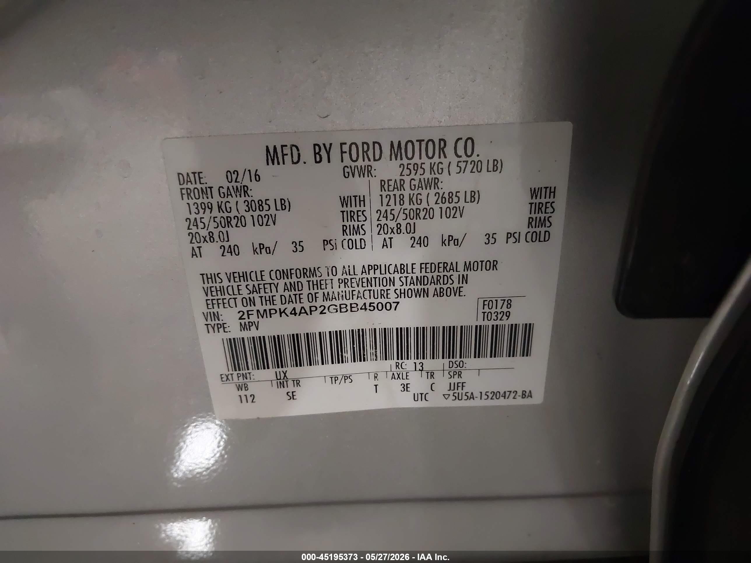 2016 Ford Edge Sport Silver vin: 2FMPK4AP2GBB45007