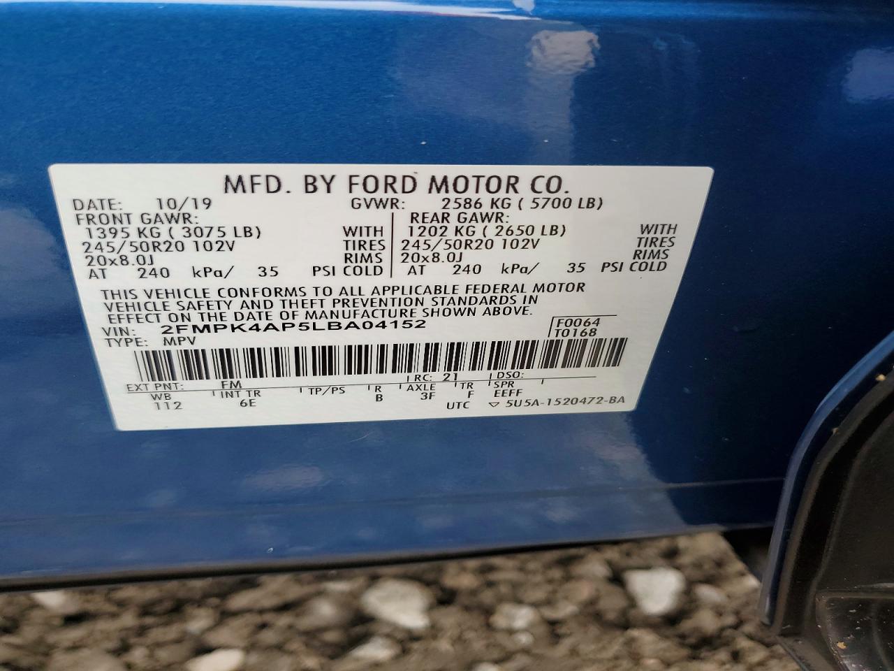 2020 Ford Edge St Blue vin: 2FMPK4AP5LBA04152