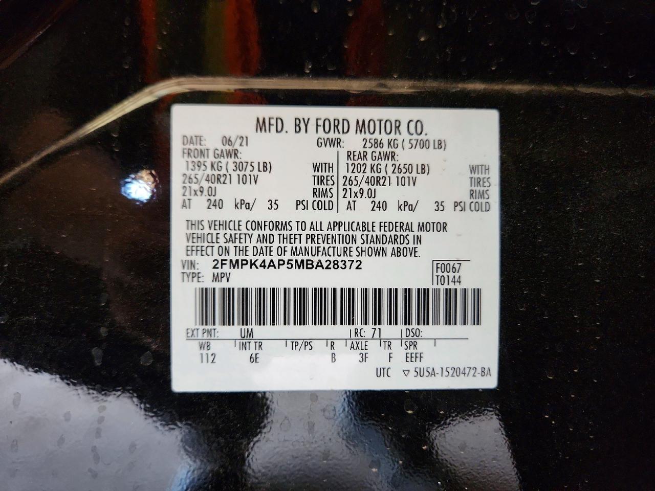 2021 Ford Edge St Black vin: 2FMPK4AP5MBA28372