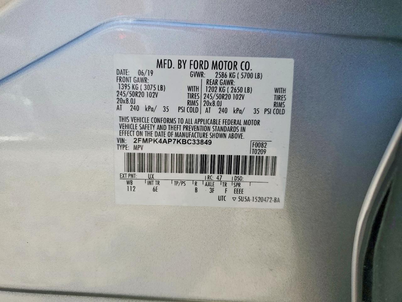 2019 Ford Edge St Silver vin: 2FMPK4AP7KBC33849