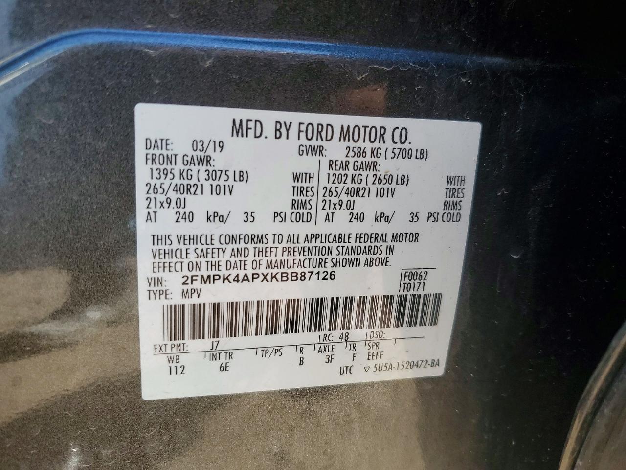 2019 Ford Edge St Gray vin: 2FMPK4APXKBB87126