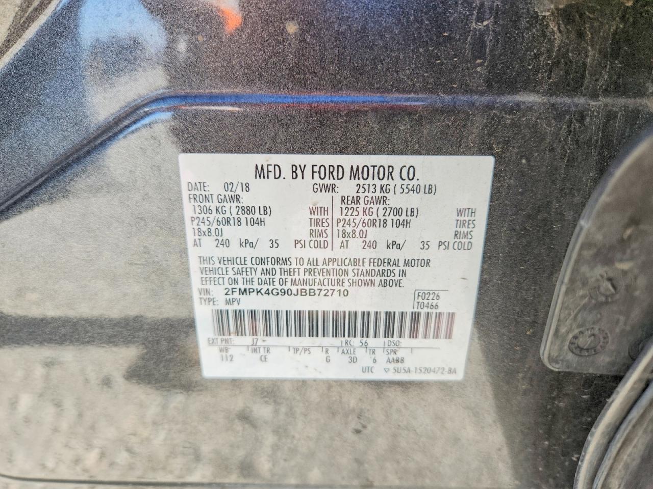 2018 Ford Edge Gray vin: 2FMPK4G90JBB72710