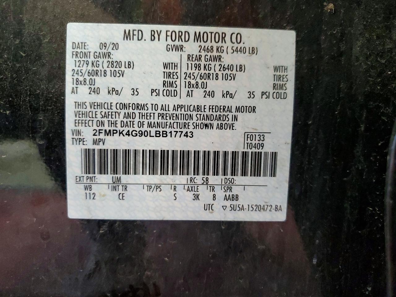 2020 Ford Edge Se Black vin: 2FMPK4G90LBB17743