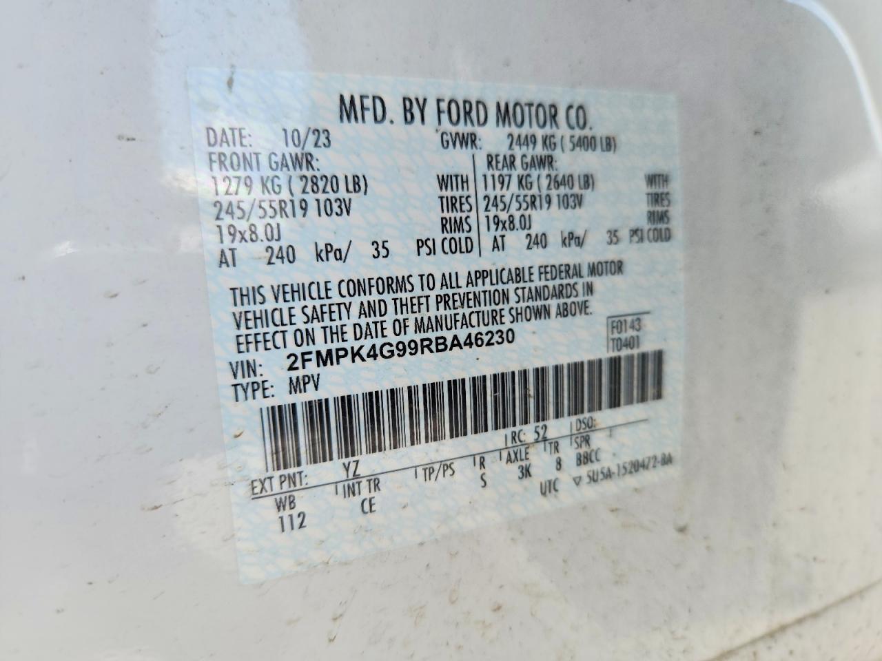 2024 Ford Edge Se White vin: 2FMPK4G99RBA46230