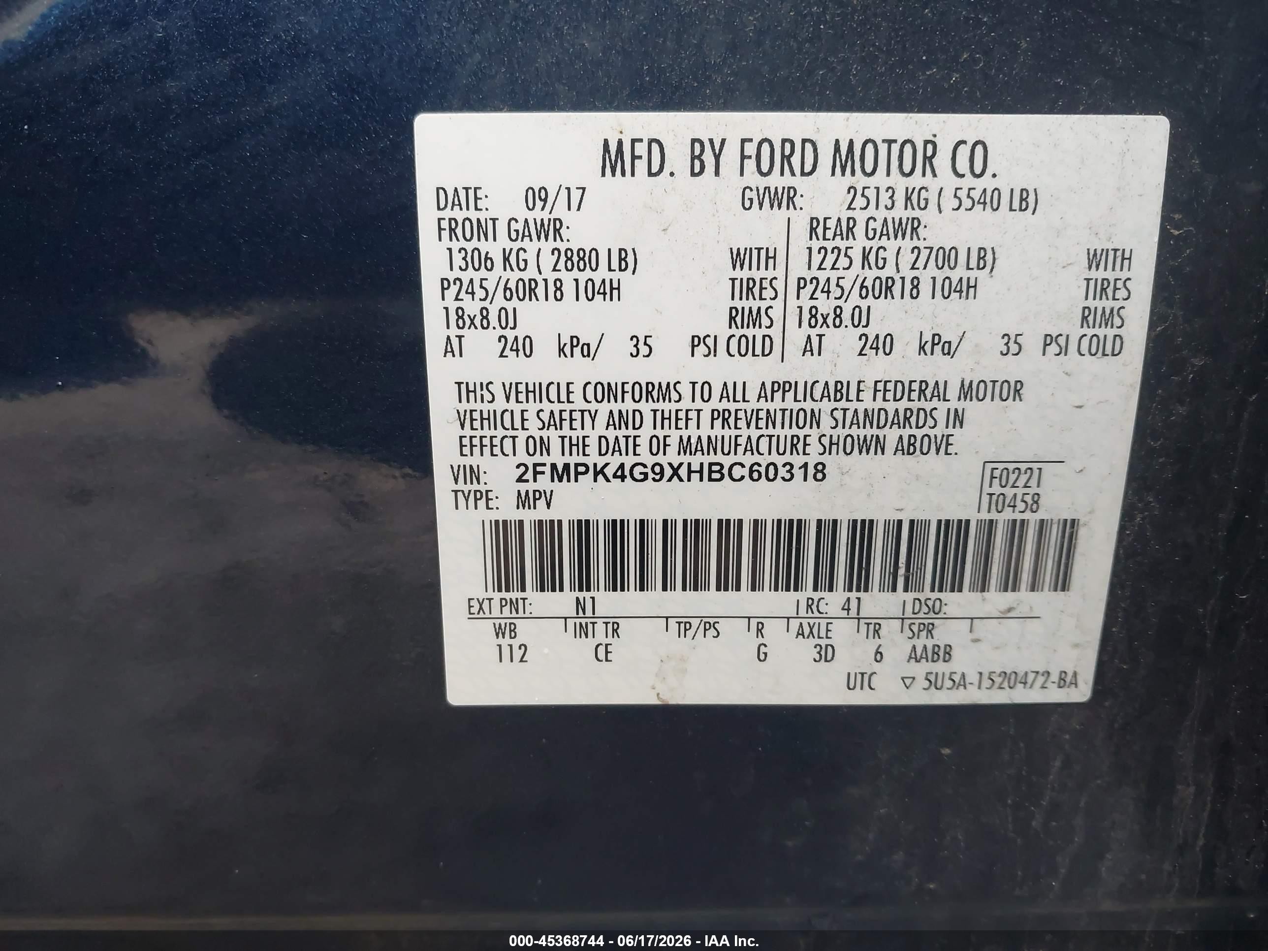 2017 Ford Edge Se Dark Blue vin: 2FMPK4G9XHBC60318