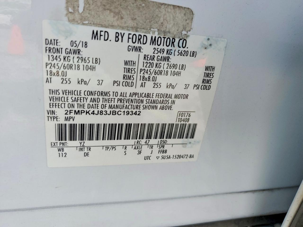 2018 Ford Edge Sel White vin: 2FMPK4J83JBC19342