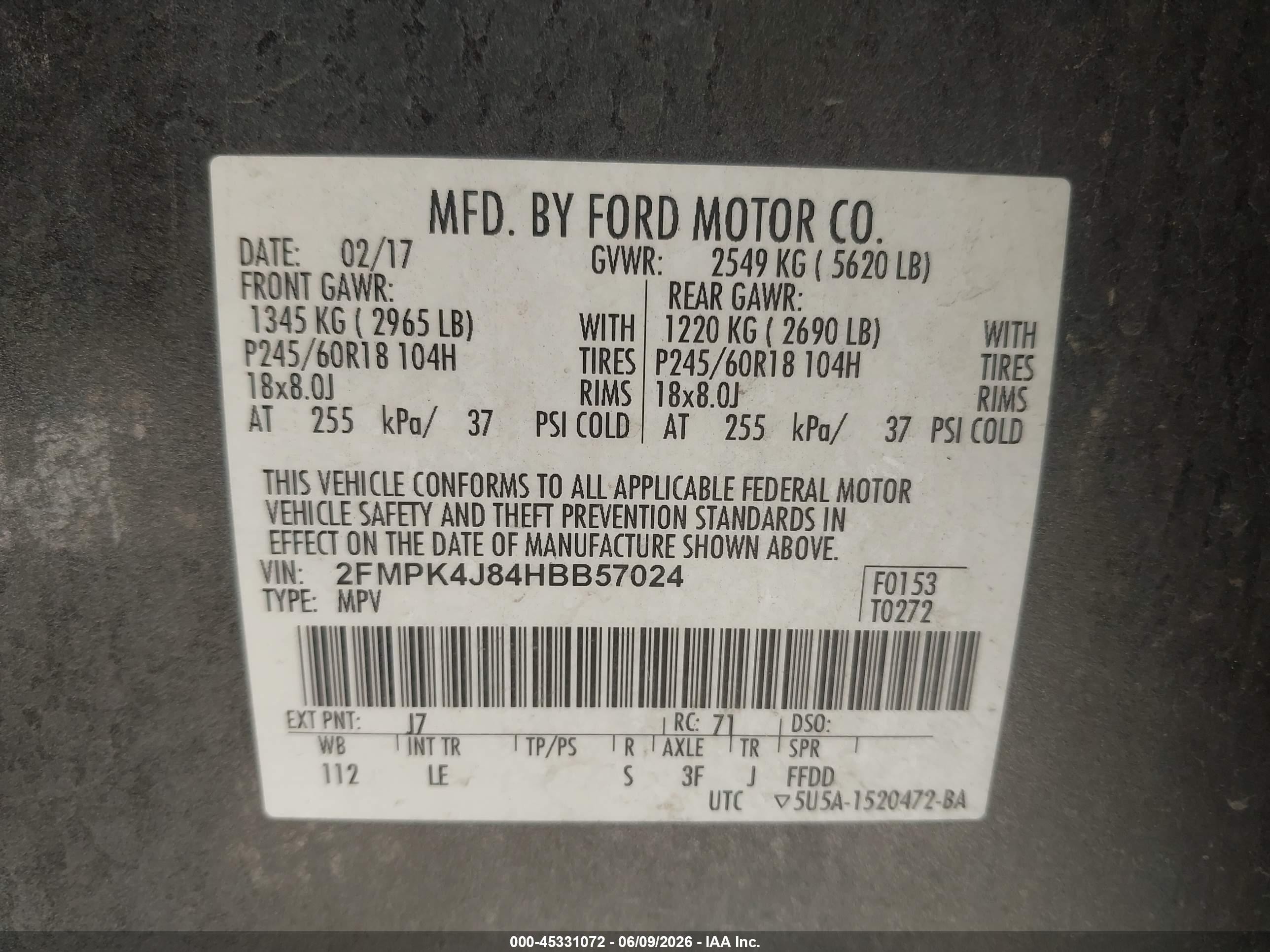 2017 Ford Edge Sel Серый vin: 2FMPK4J84HBB57024