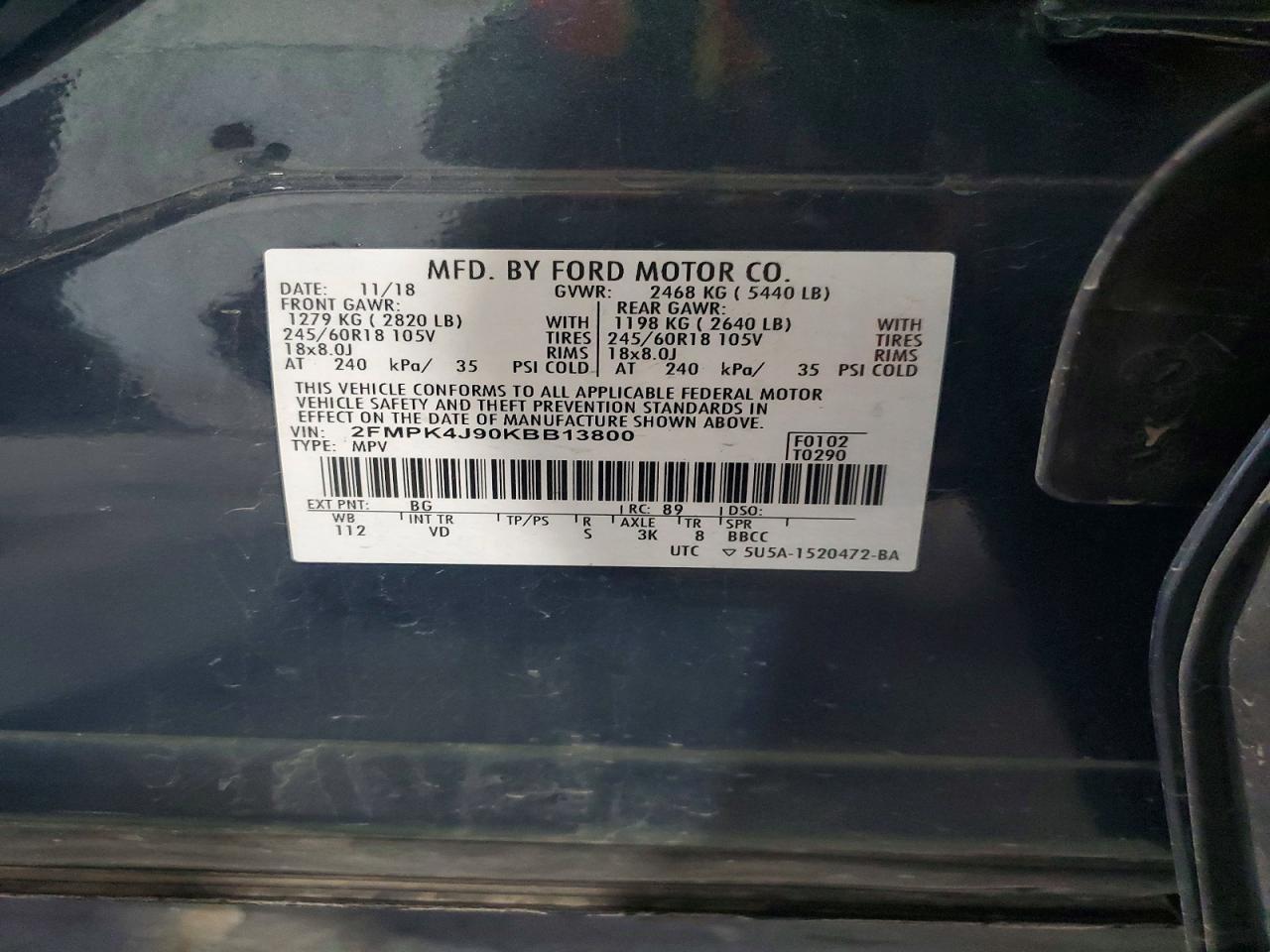 2019 Ford Edge Sel Синий vin: 2FMPK4J90KBB13800
