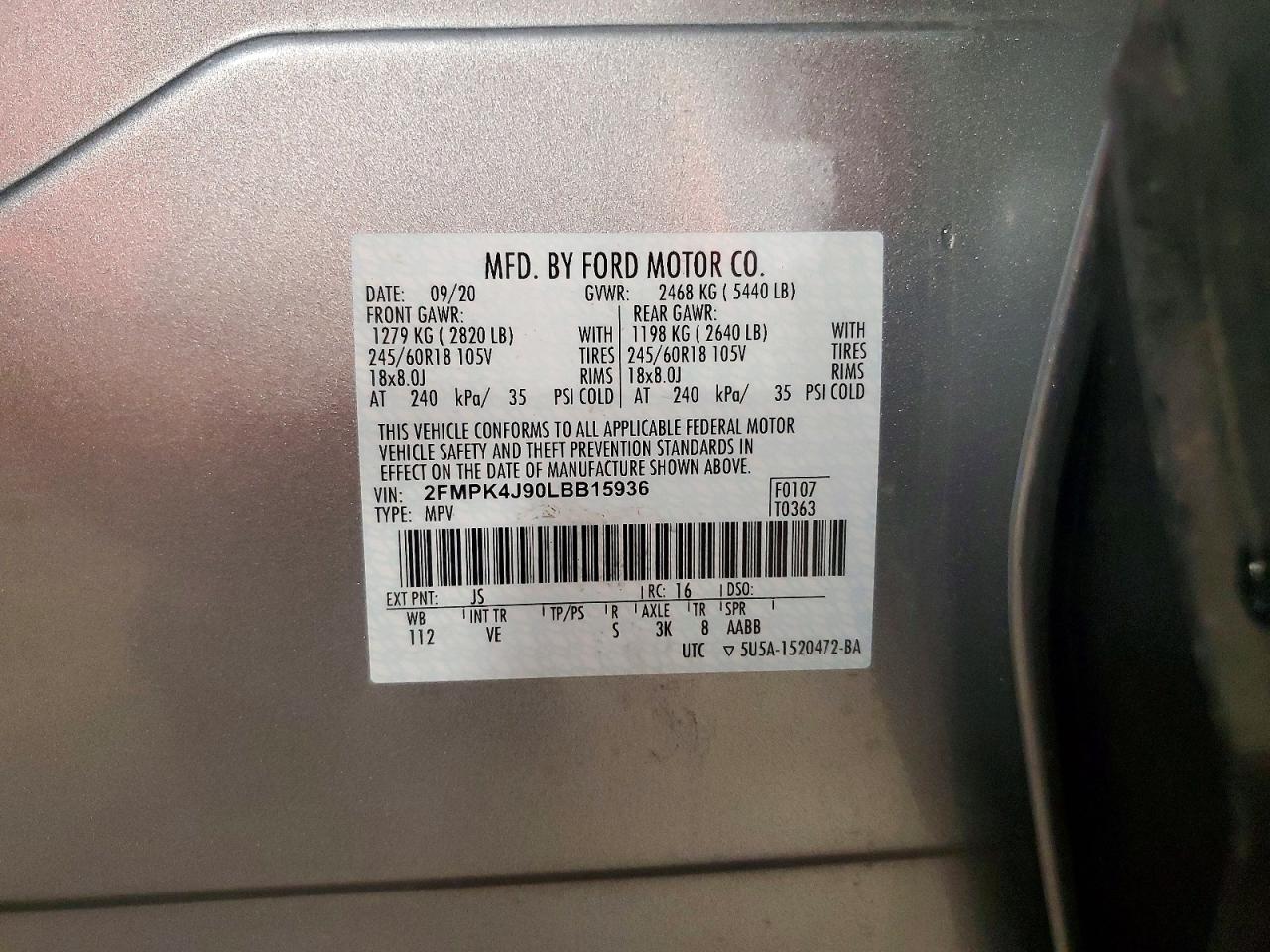 2020 Ford Edge Sel Silver vin: 2FMPK4J90LBB15936
