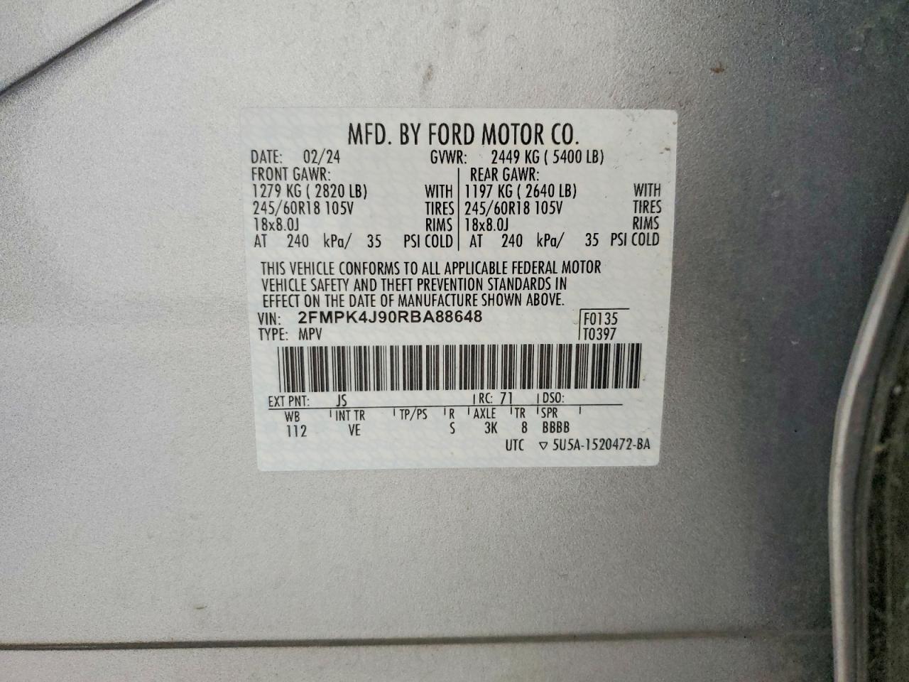2024 Ford Edge Sel Silver vin: 2FMPK4J90RBA88648