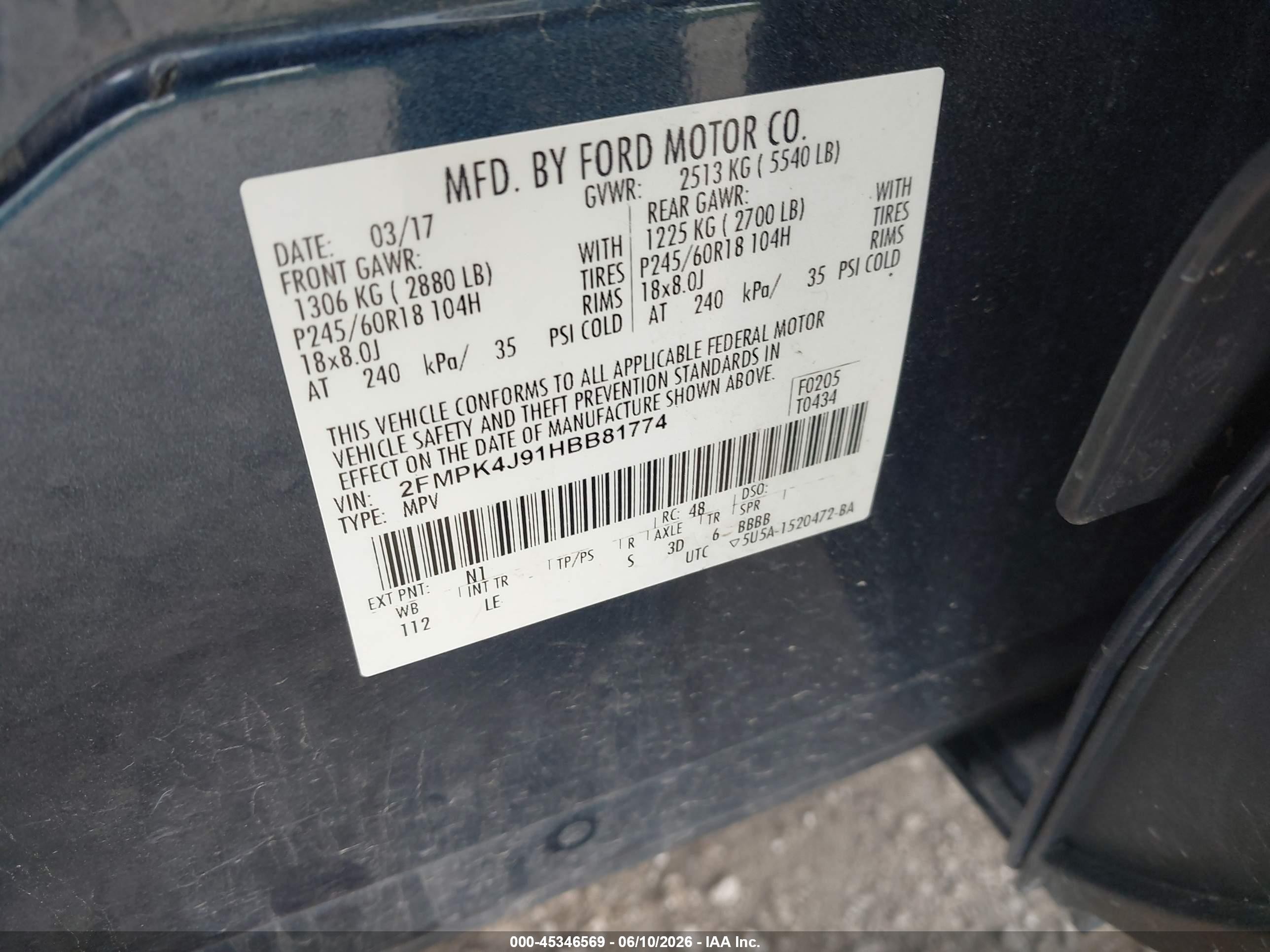 2017 Ford Edge Sel Синий vin: 2FMPK4J91HBB81774