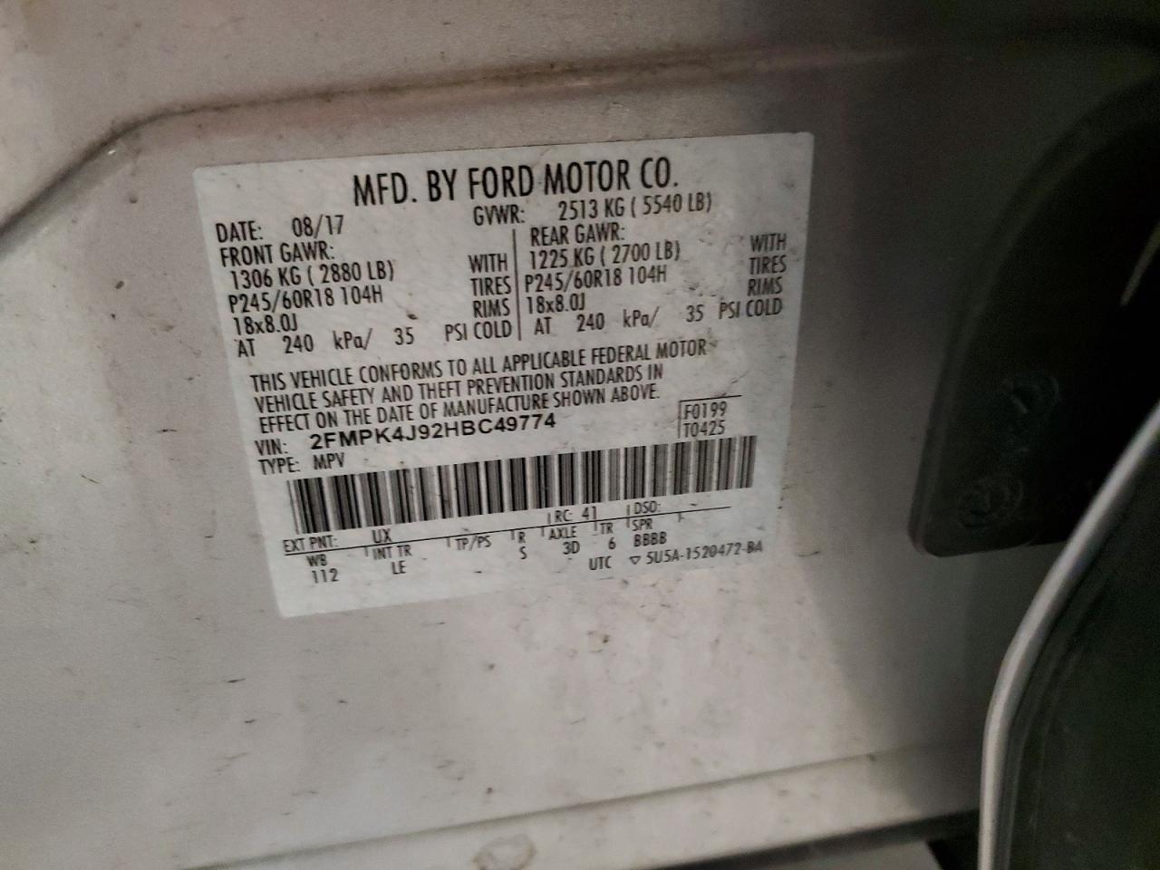 2017 Ford Edge Sel Серебряный vin: 2FMPK4J92HBC49774