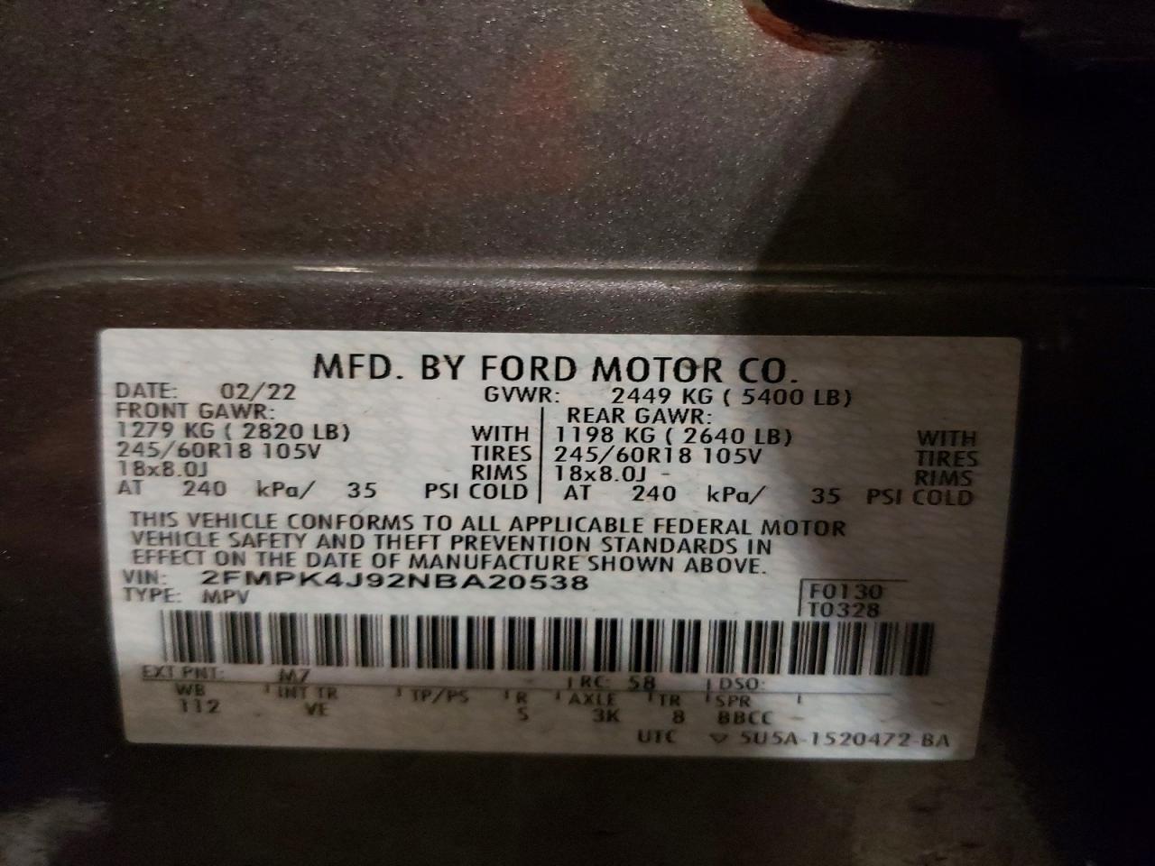 2022 Ford Edge Sel Gray vin: 2FMPK4J92NBA20538