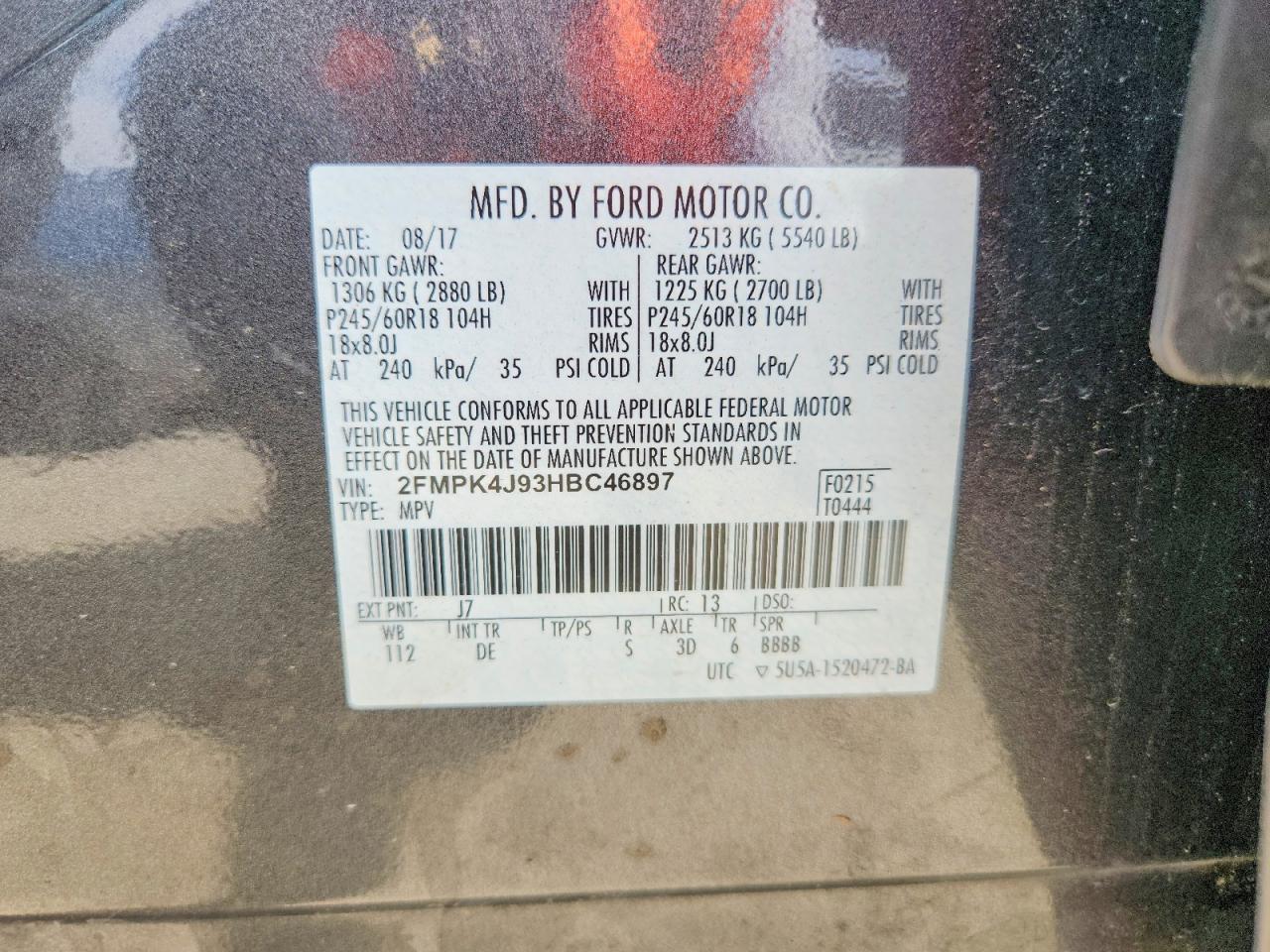 2017 Ford Edge Sel Gray vin: 2FMPK4J93HBC46897