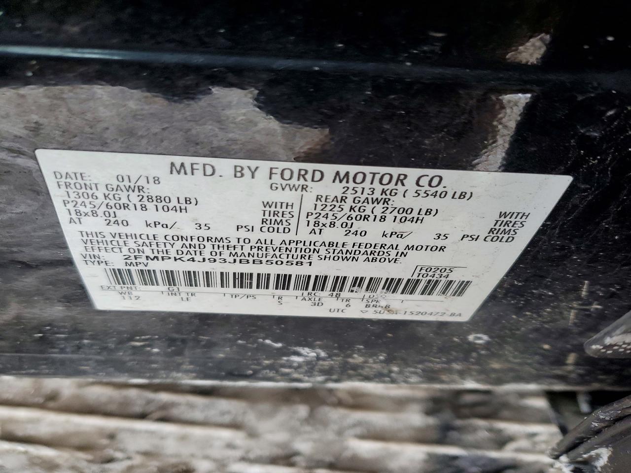 2018 Ford Edge Sel Black vin: 2FMPK4J93JBB50581