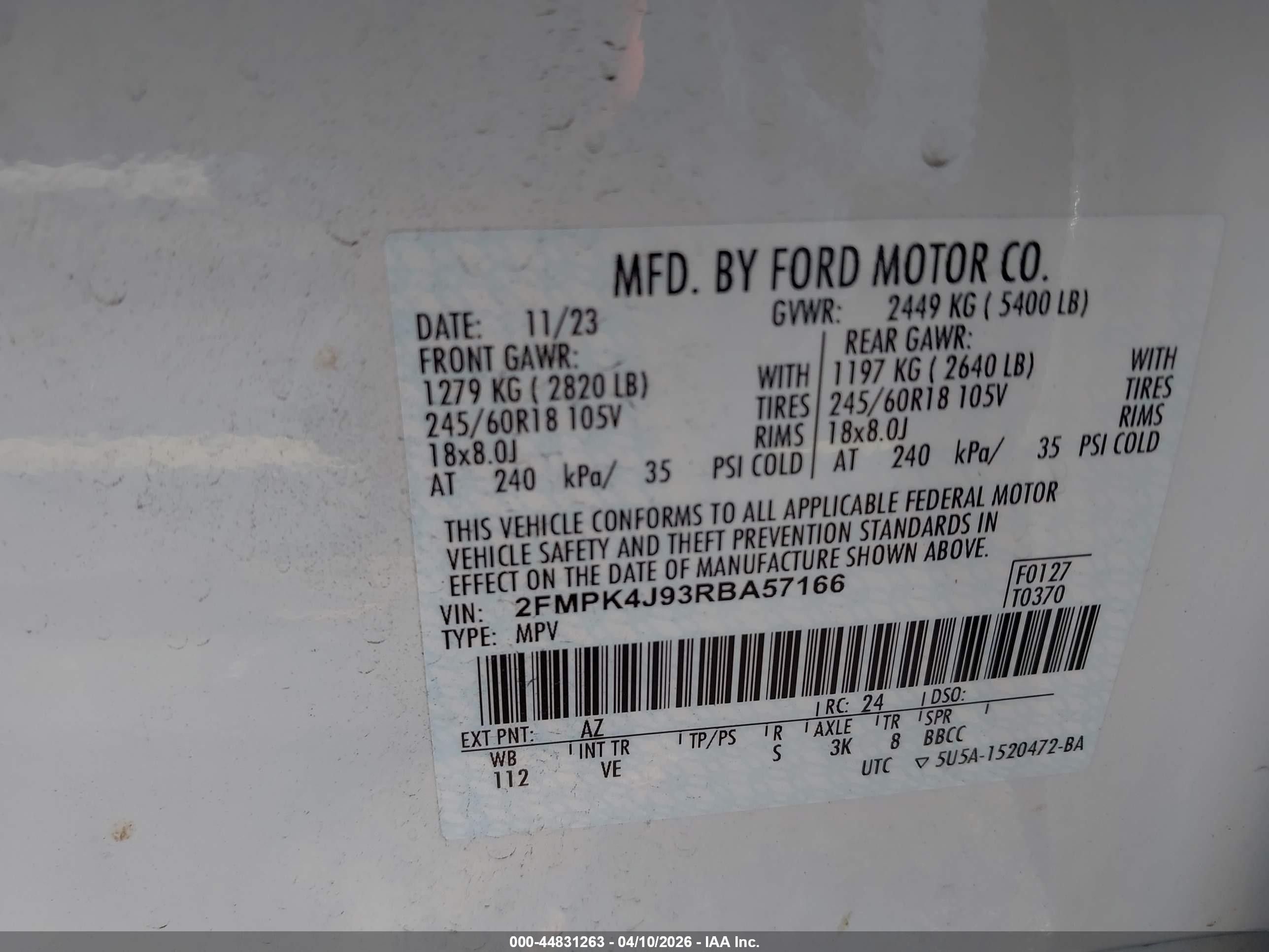2024 Ford Edge Sel White vin: 2FMPK4J93RBA57166