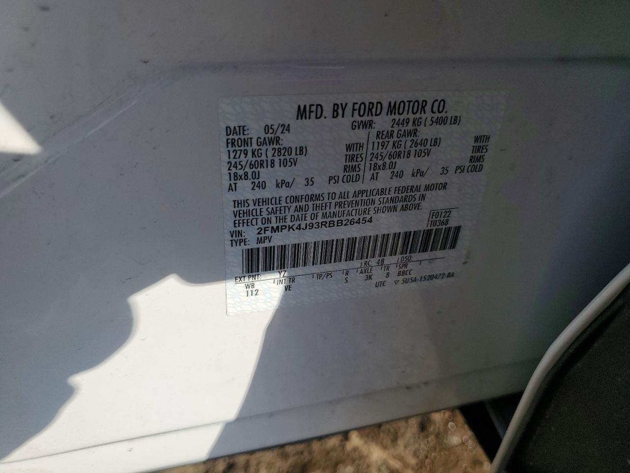2024 Ford Edge Sel Белый vin: 2FMPK4J93RBB26454