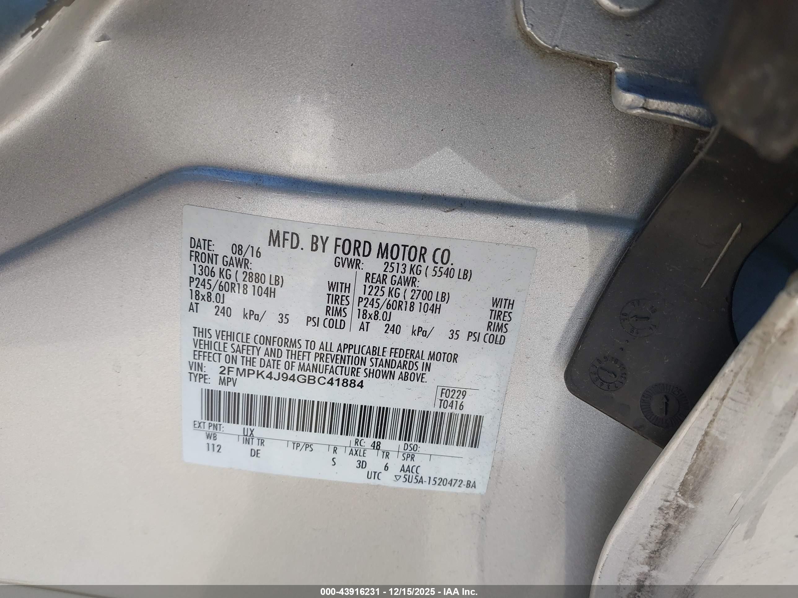 2016 Ford Edge Sel Silver vin: 2FMPK4J94GBC41884