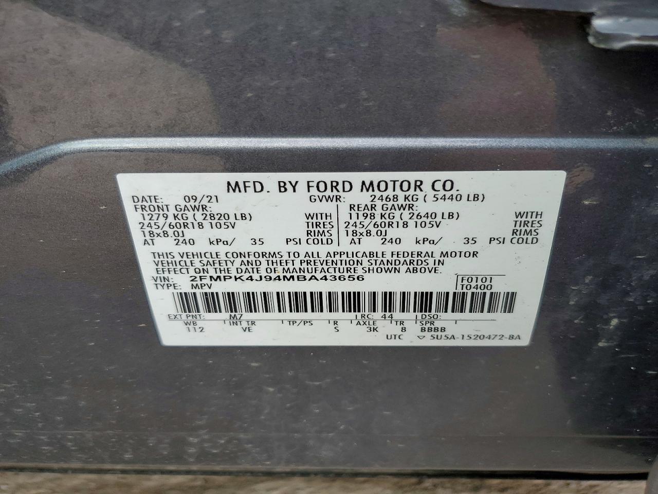 2021 Ford Edge Sel Gray vin: 2FMPK4J94MBA43656