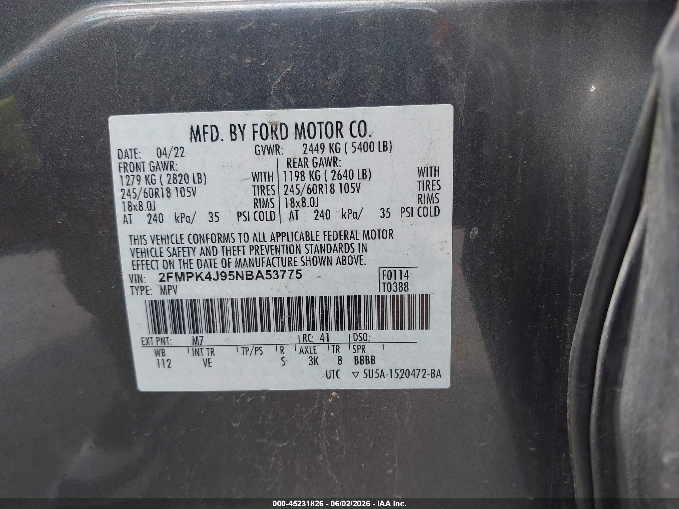 2022 Ford Edge Sel Gray vin: 2FMPK4J95NBA53775
