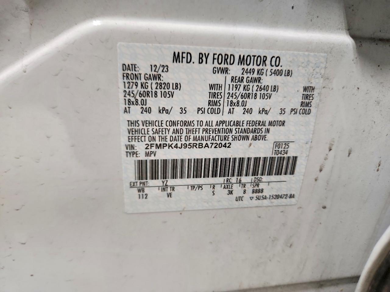 2024 Ford Edge Sel White vin: 2FMPK4J95RBA72042
