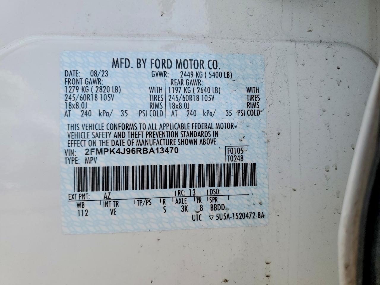 2024 Ford Edge Sel Белый vin: 2FMPK4J96RBA13470
