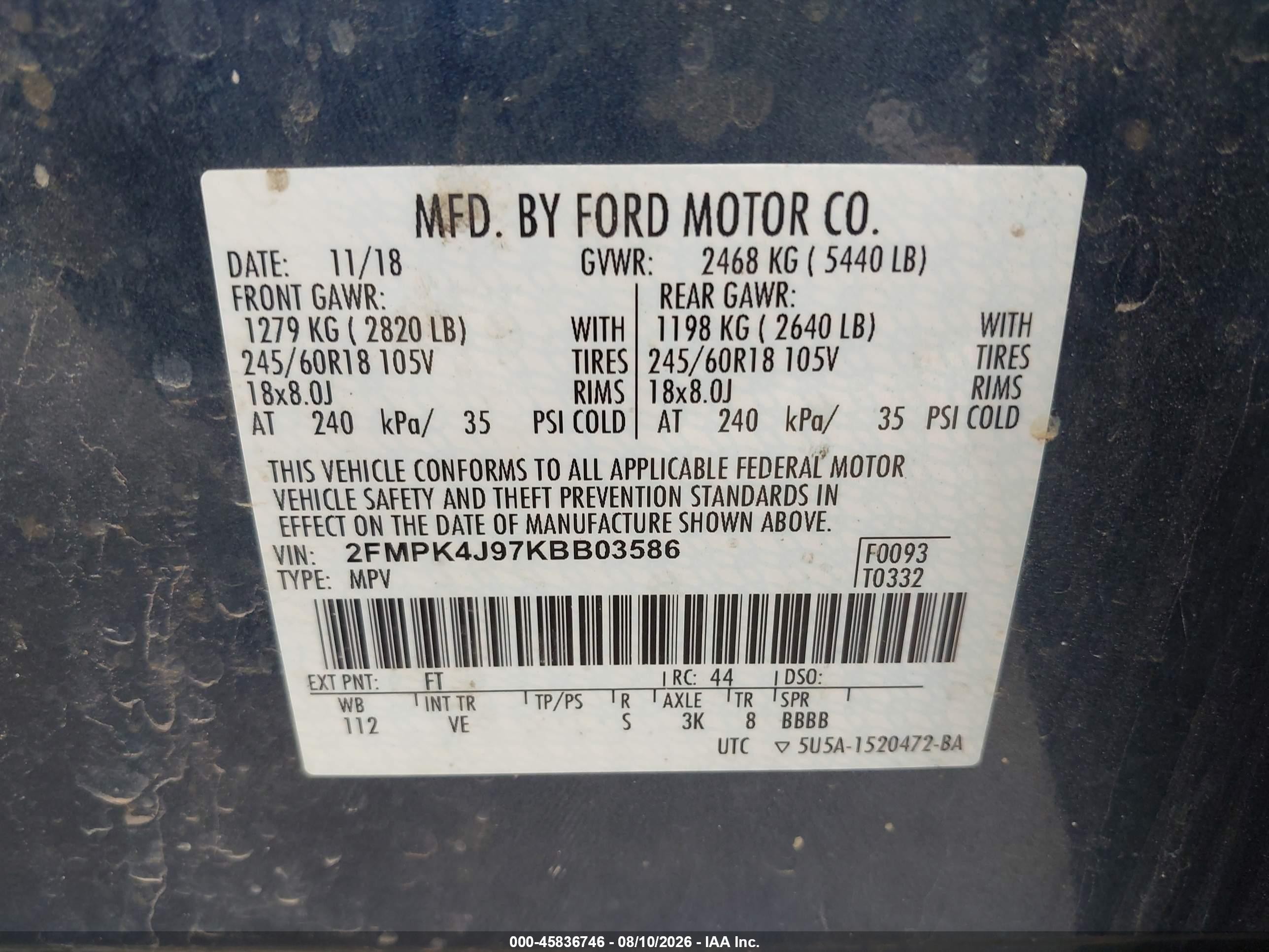 2019 Ford Edge Sel Синий vin: 2FMPK4J97KBB03586