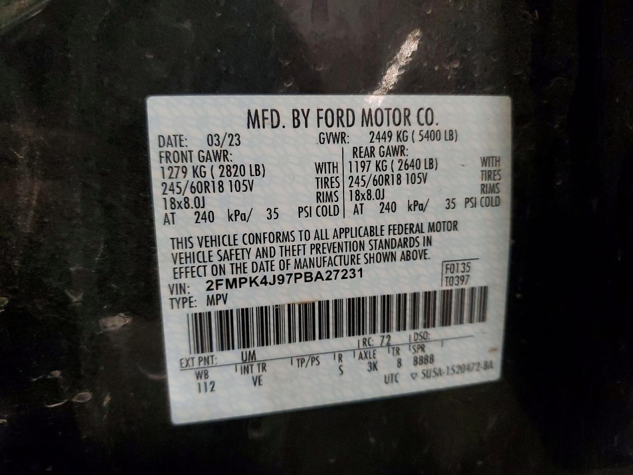 2023 Ford Edge Sel Black vin: 2FMPK4J97PBA27231