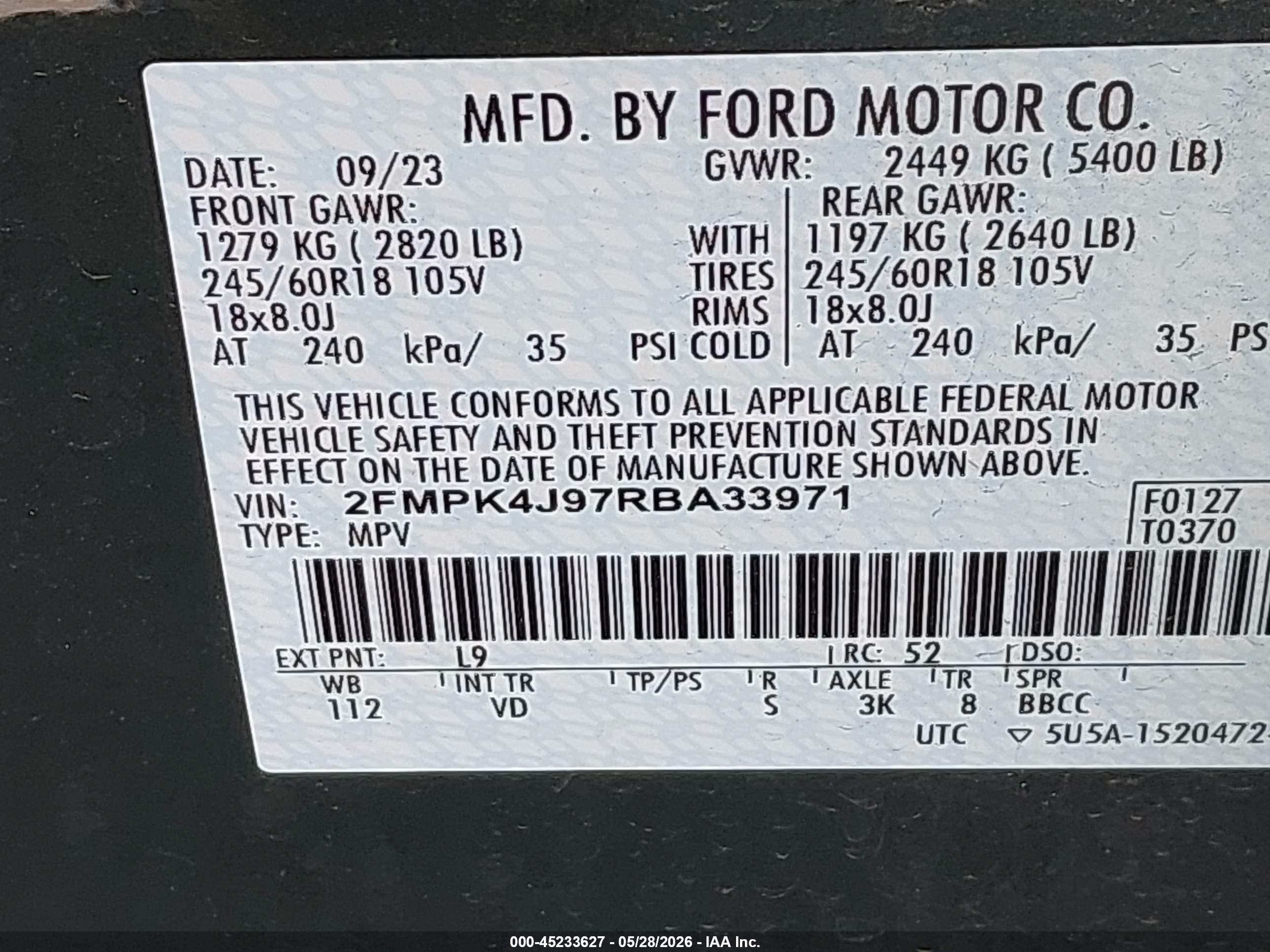 2024 Ford Edge Sel Green vin: 2FMPK4J97RBA33971