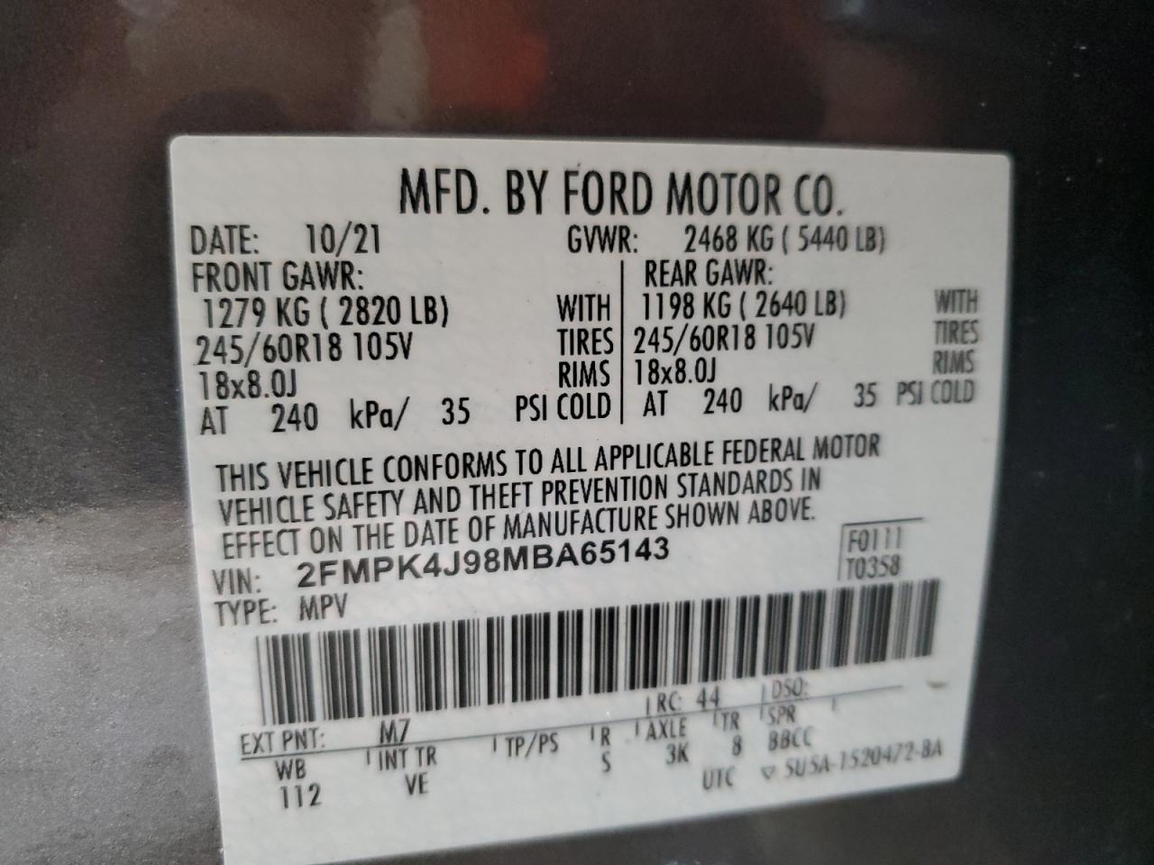 2021 Ford Edge Sel Gray vin: 2FMPK4J98MBA65143