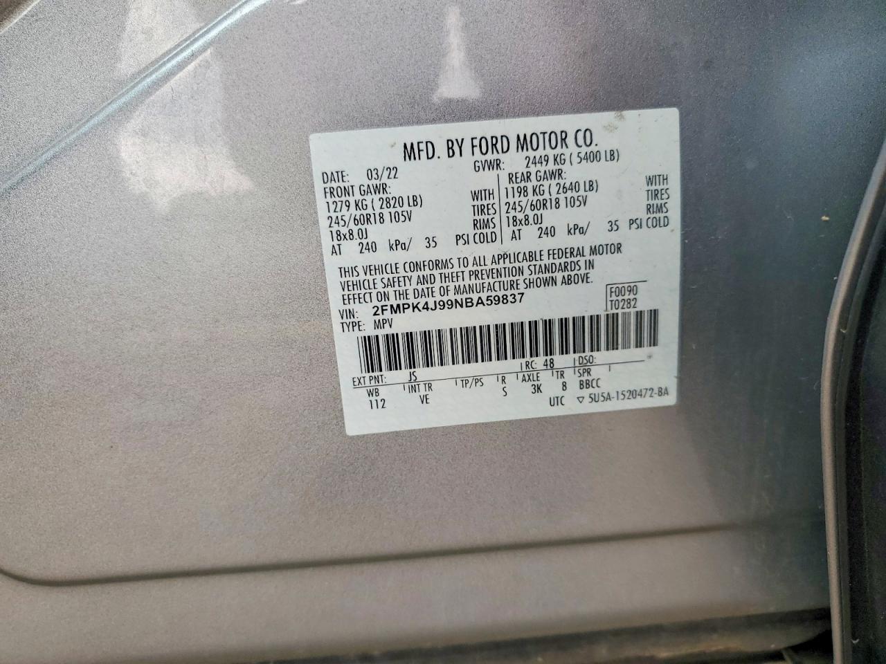 2022 Ford Edge Sel Silver vin: 2FMPK4J99NBA59837