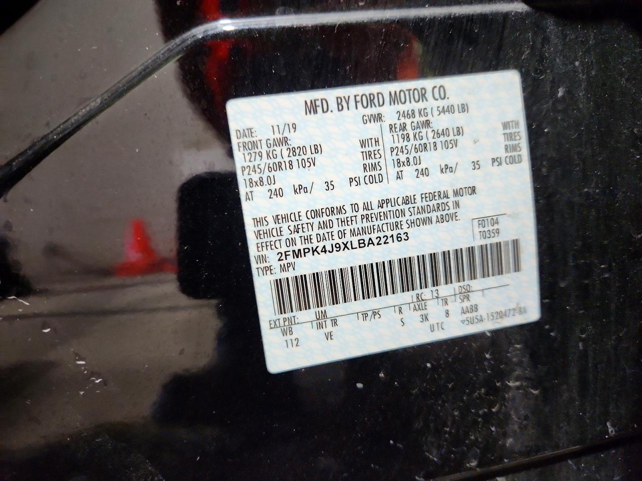 2020 Ford Edge Sel Black vin: 2FMPK4J9XLBA22163