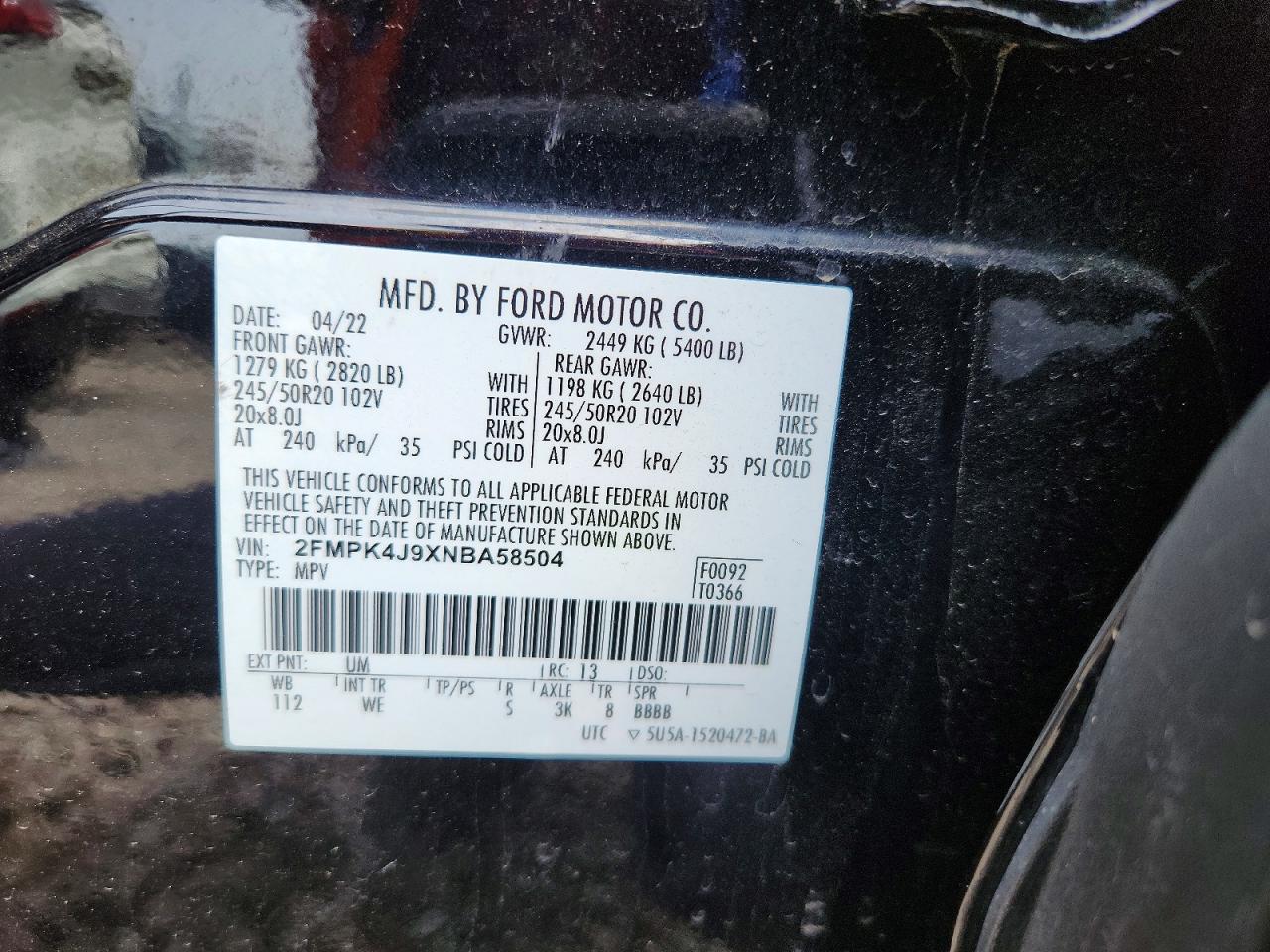 2022 Ford Edge Sel Черный vin: 2FMPK4J9XNBA58504