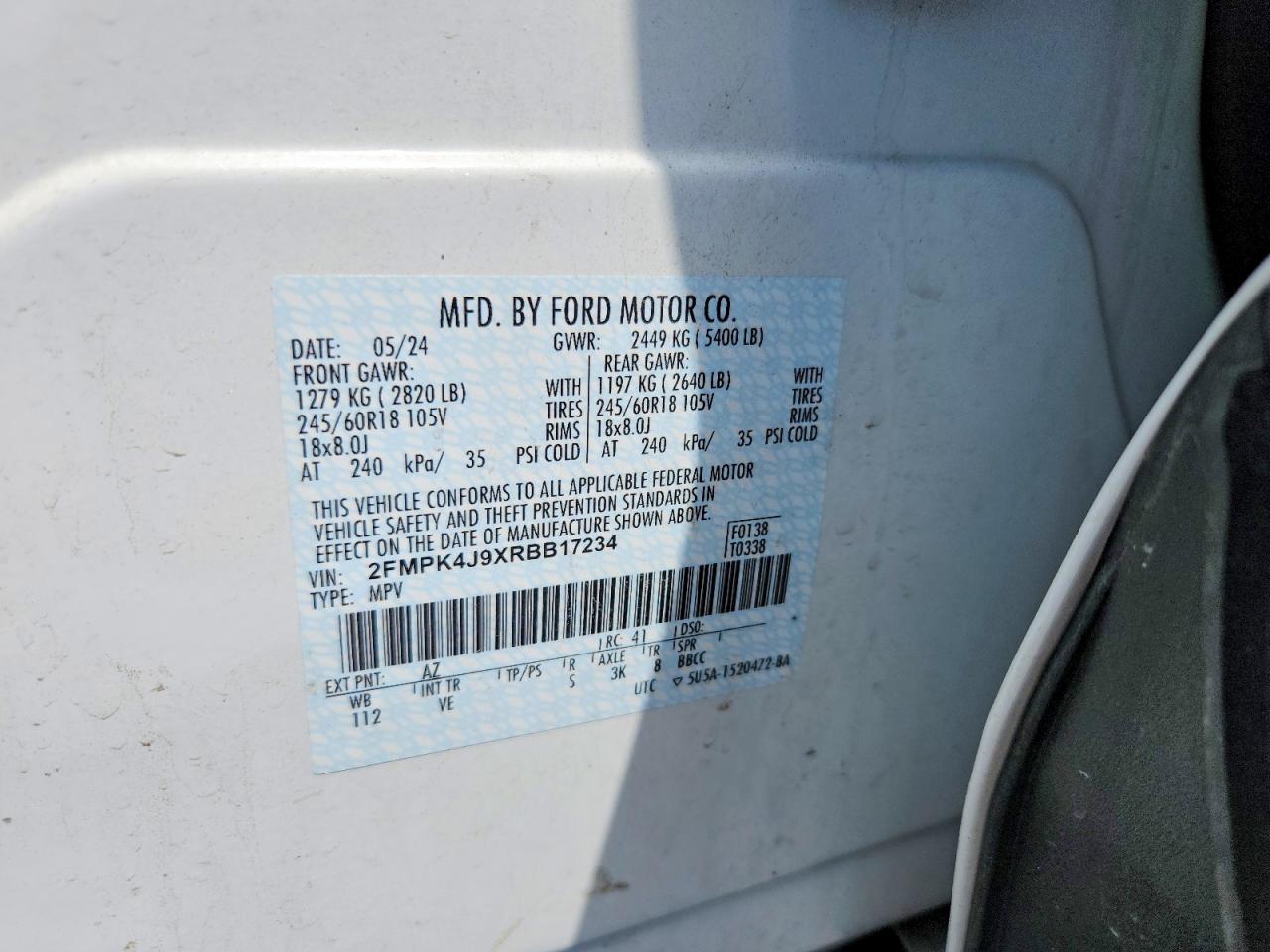 2024 Ford Edge Sel White vin: 2FMPK4J9XRBB17234