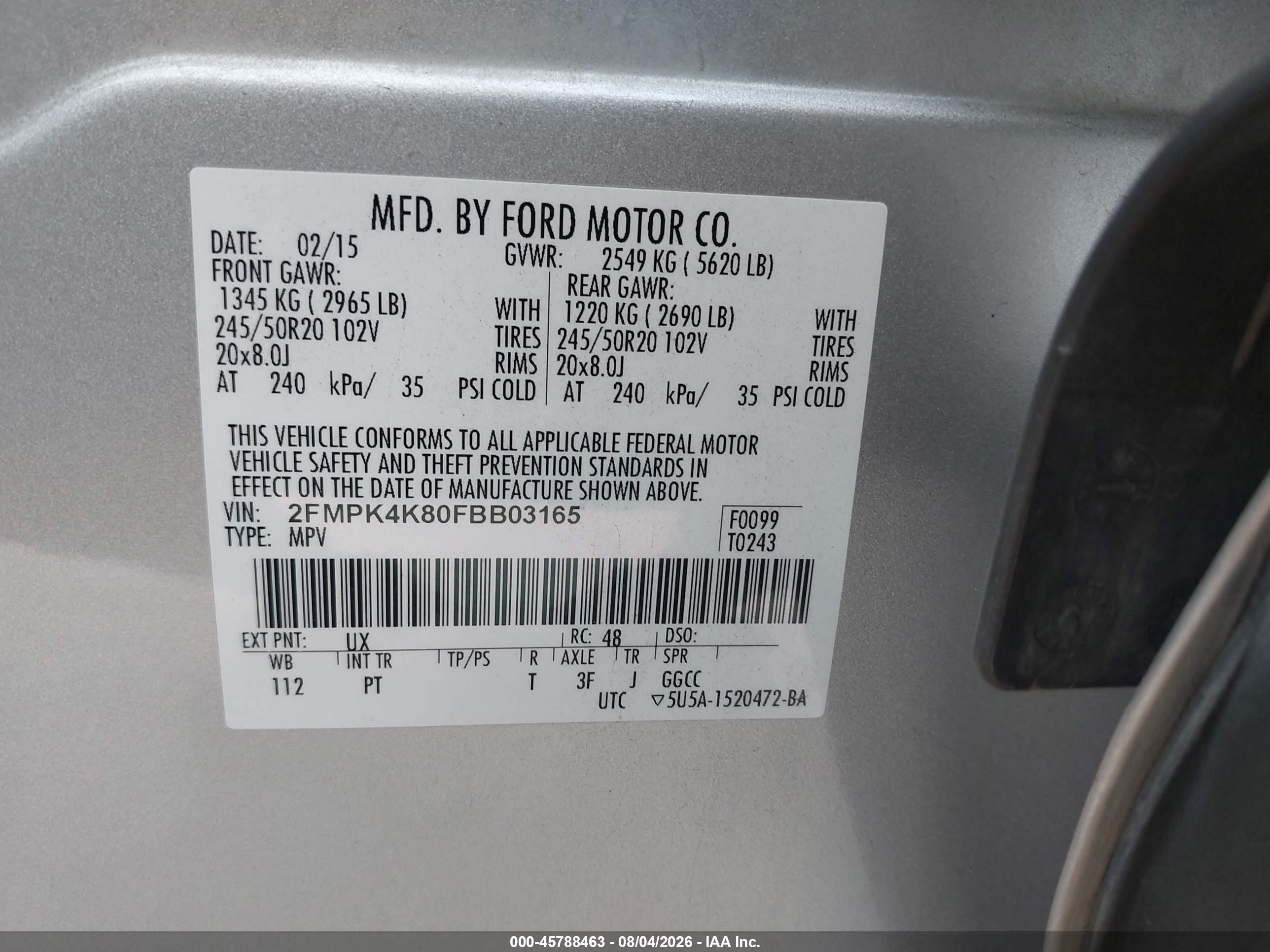 2015 Ford Edge Titanium Silver vin: 2FMPK4K80FBB03165