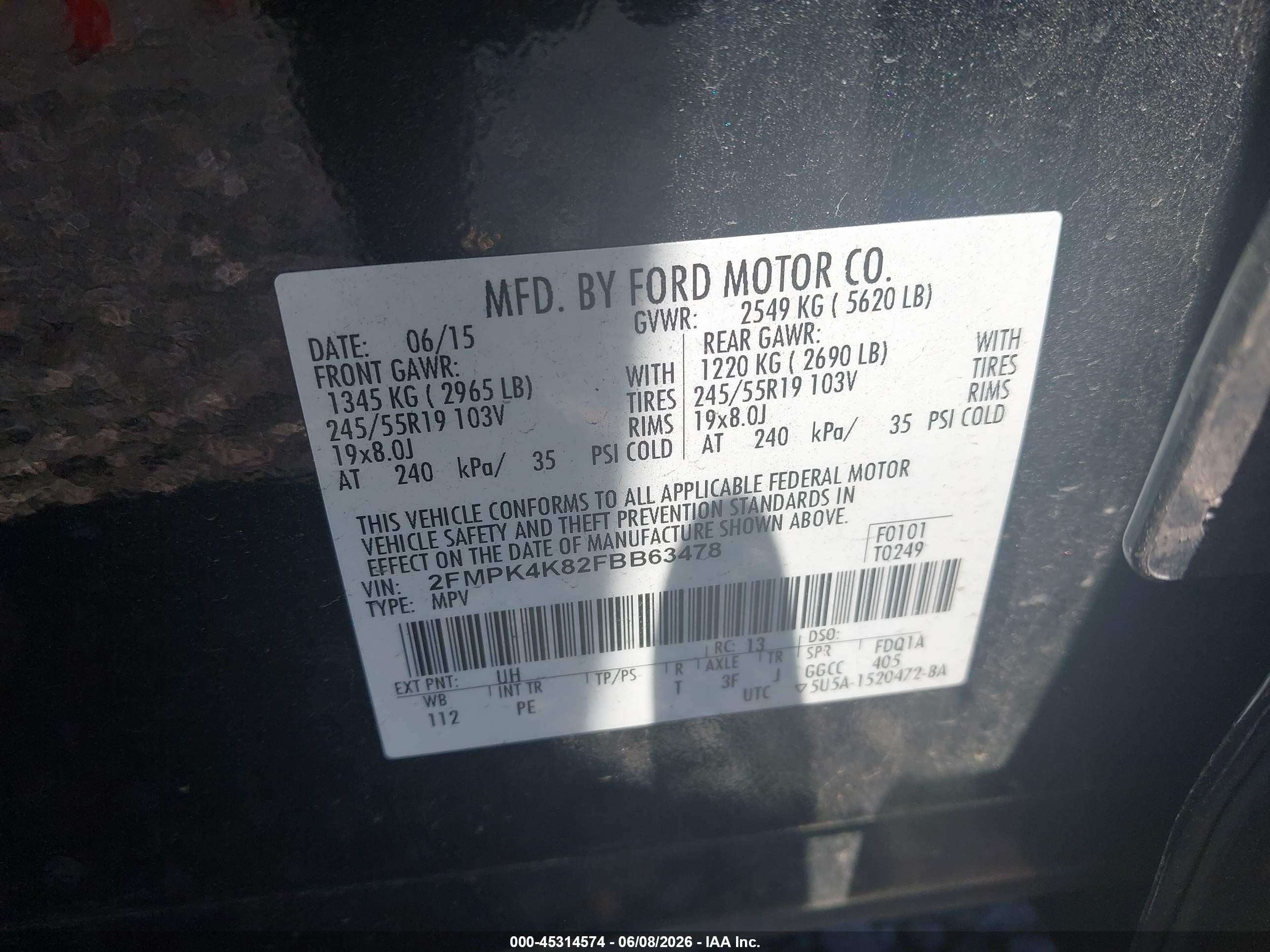 2015 Ford Edge Titanium Черный vin: 2FMPK4K82FBB63478