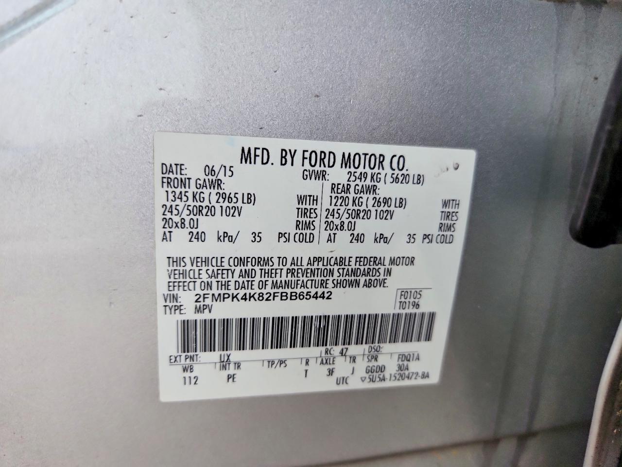 2015 Ford Edge Titanium Silver vin: 2FMPK4K82FBB65442