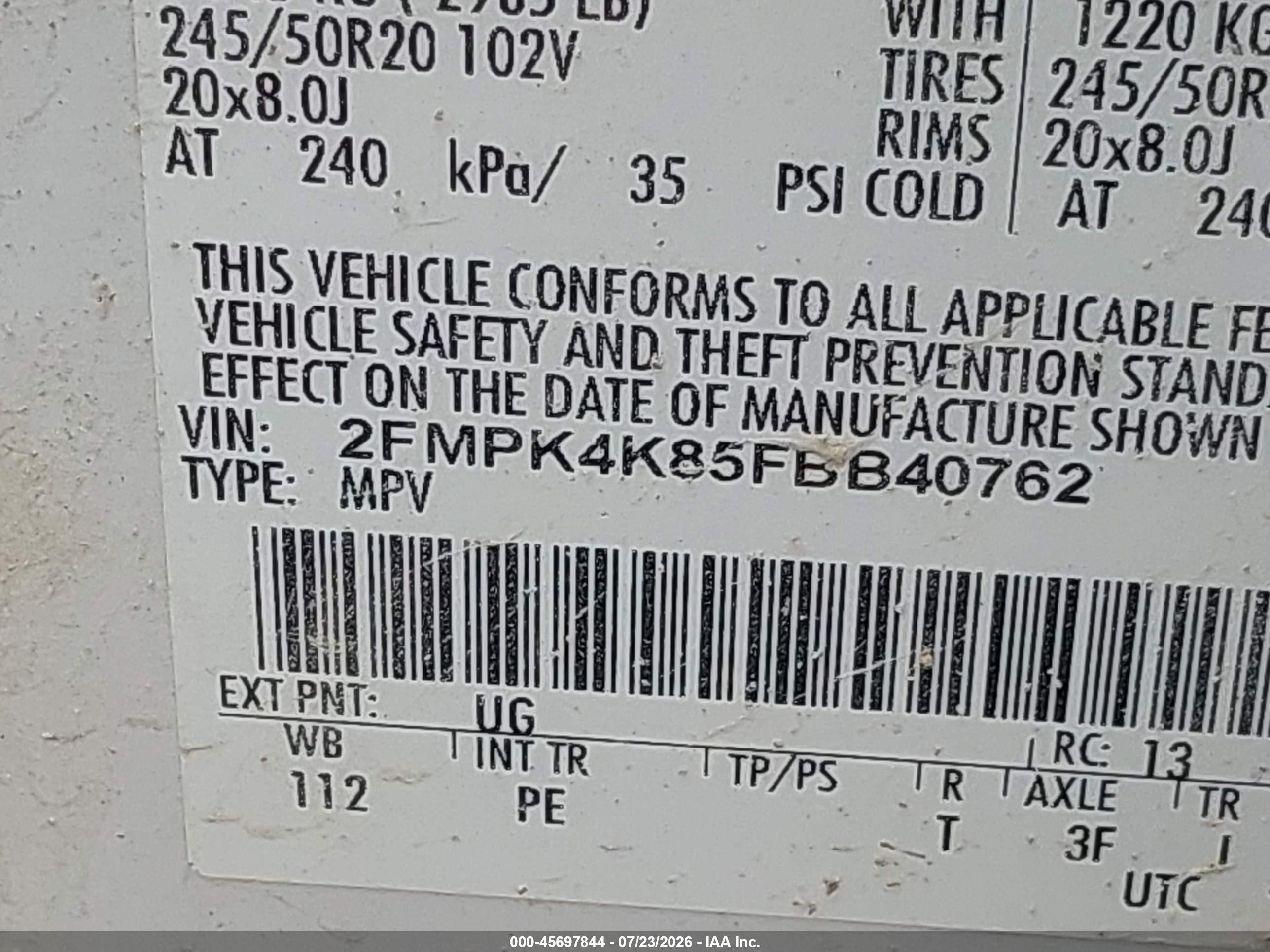 2015 Ford Edge Titanium White vin: 2FMPK4K85FBB40762