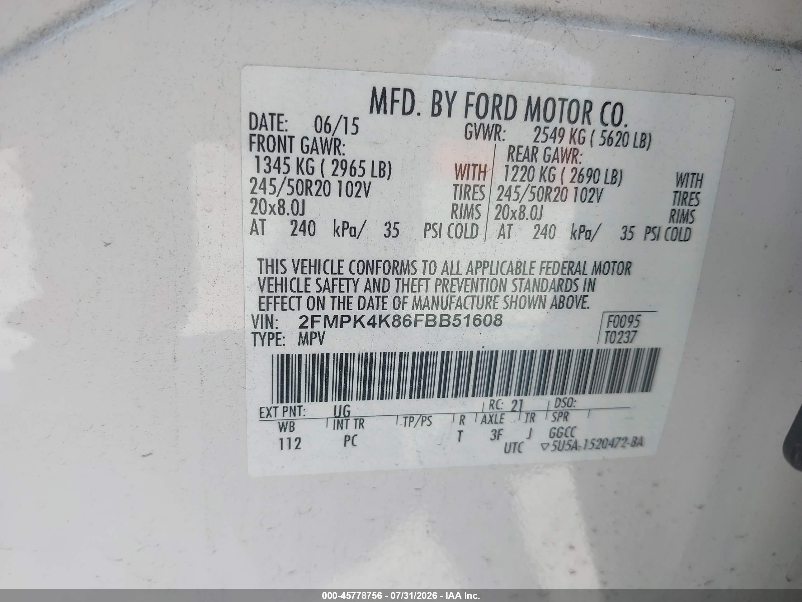 2015 Ford Edge Titanium White vin: 2FMPK4K86FBB51608