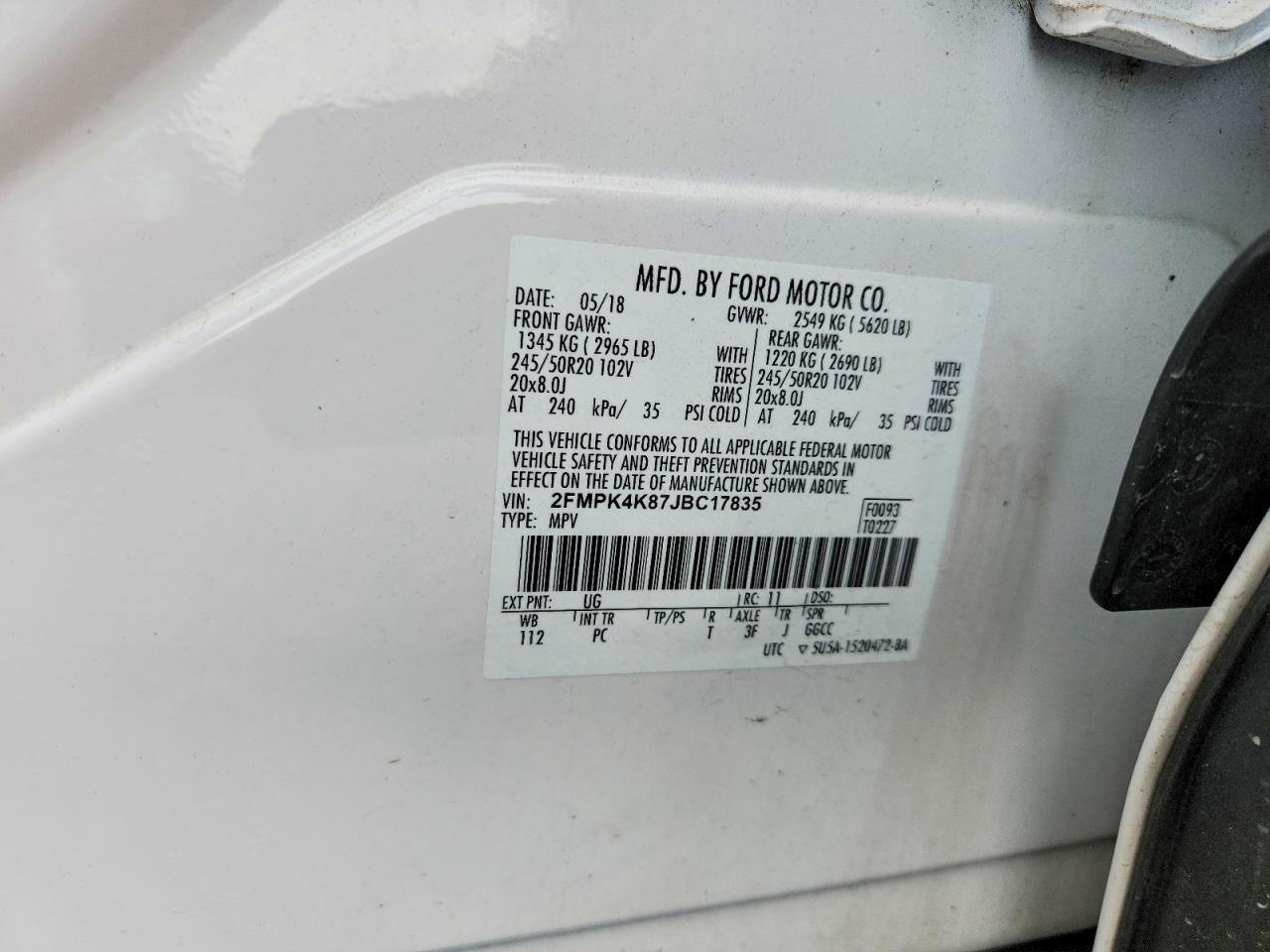 2018 Ford Edge Titanium White vin: 2FMPK4K87JBC17835