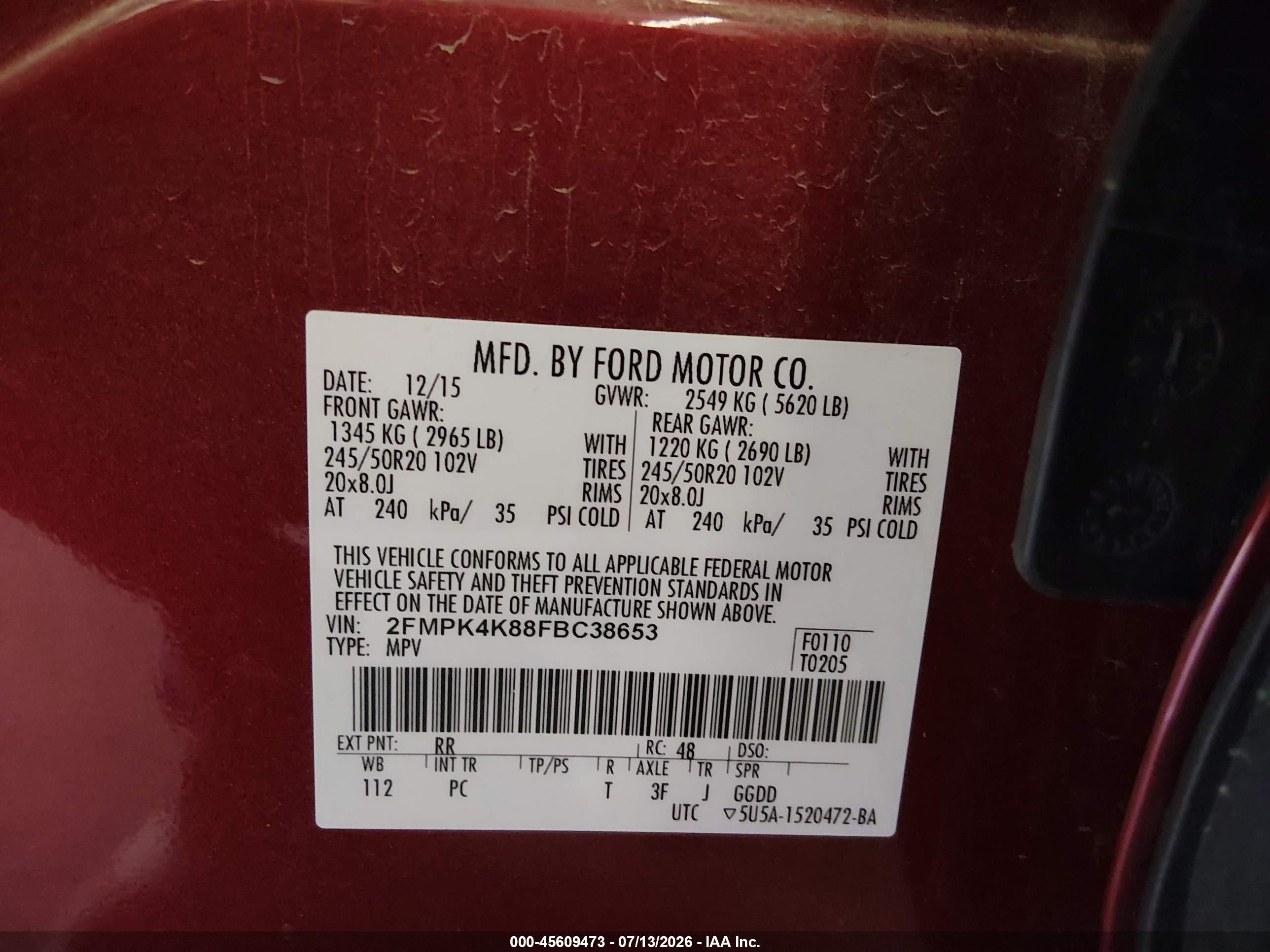 2015 Ford Edge Titanium Red vin: 2FMPK4K88FBC38653