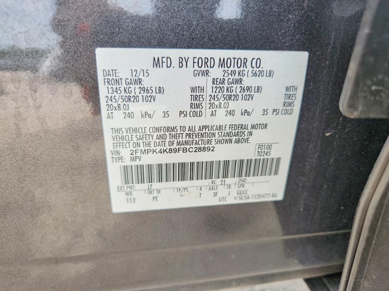 2015 Ford Edge Titanium Серебряный vin: 2FMPK4K89FBC28892