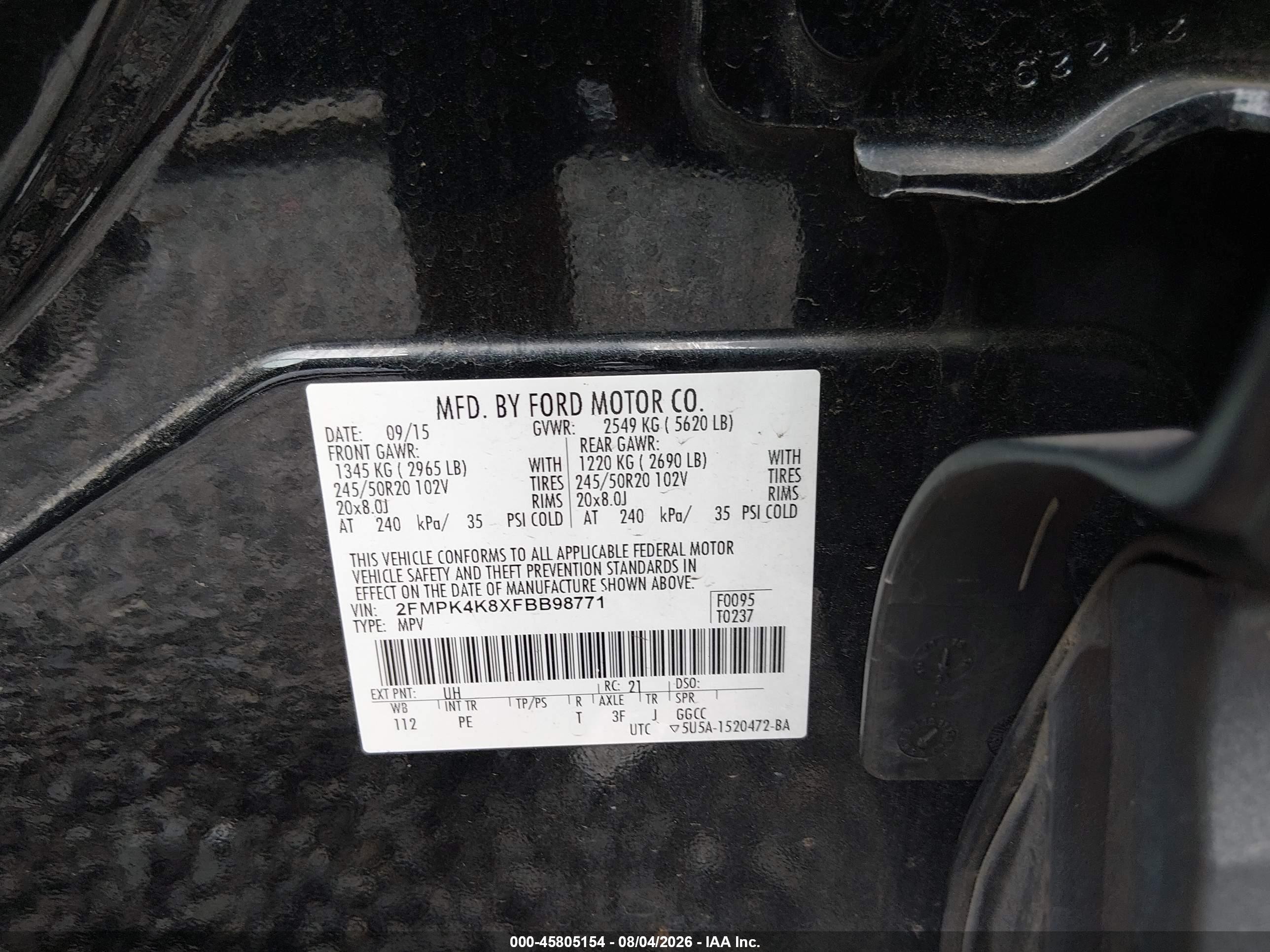 2015 Ford Edge Titanium Черный vin: 2FMPK4K8XFBB98771